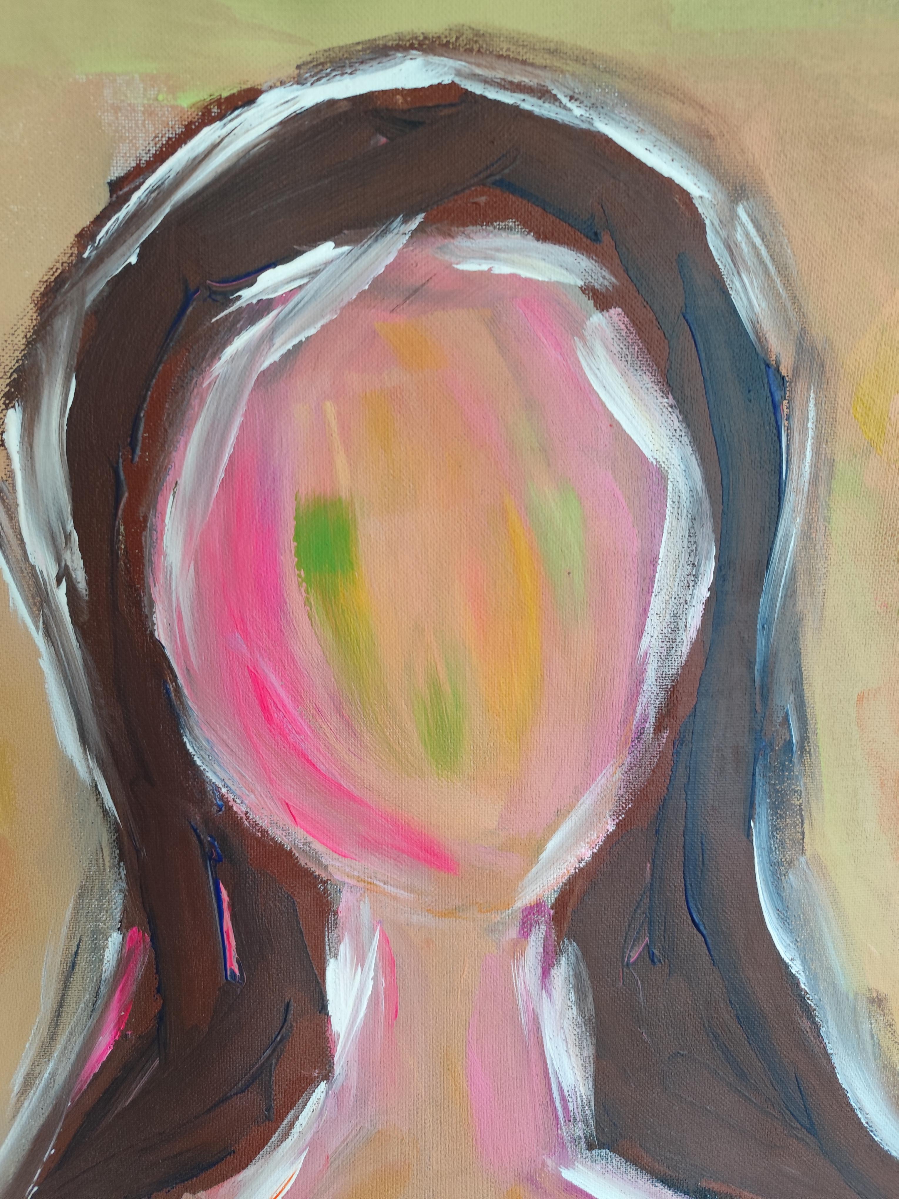 Pintura acrílica expresiva contemporánea de gran tamaño de una mujer sobre un lienzo lilnen en venta 7