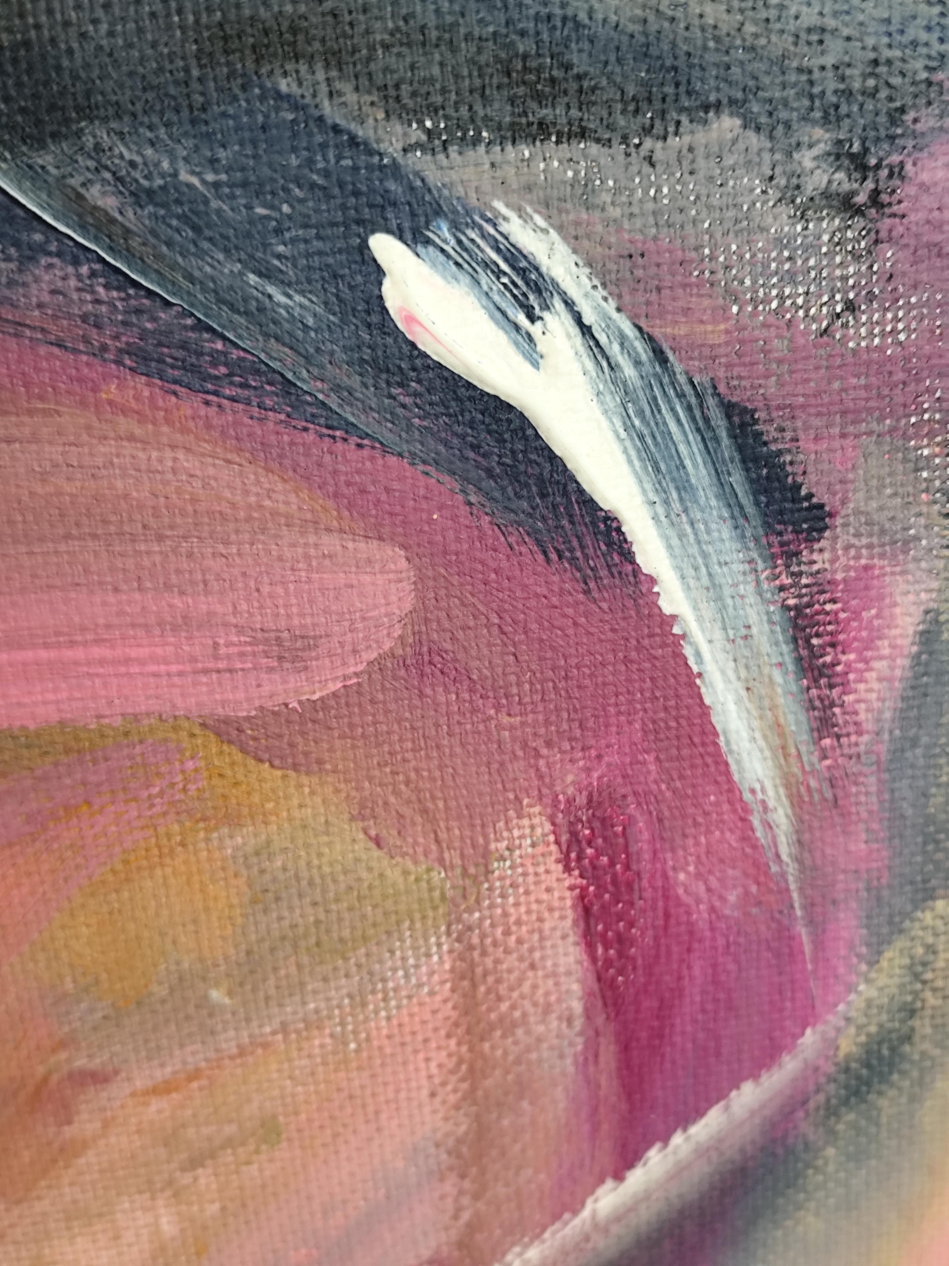 Pintura acrílica expresiva contemporánea de gran tamaño de una mujer sobre un lienzo lilnen en venta 8