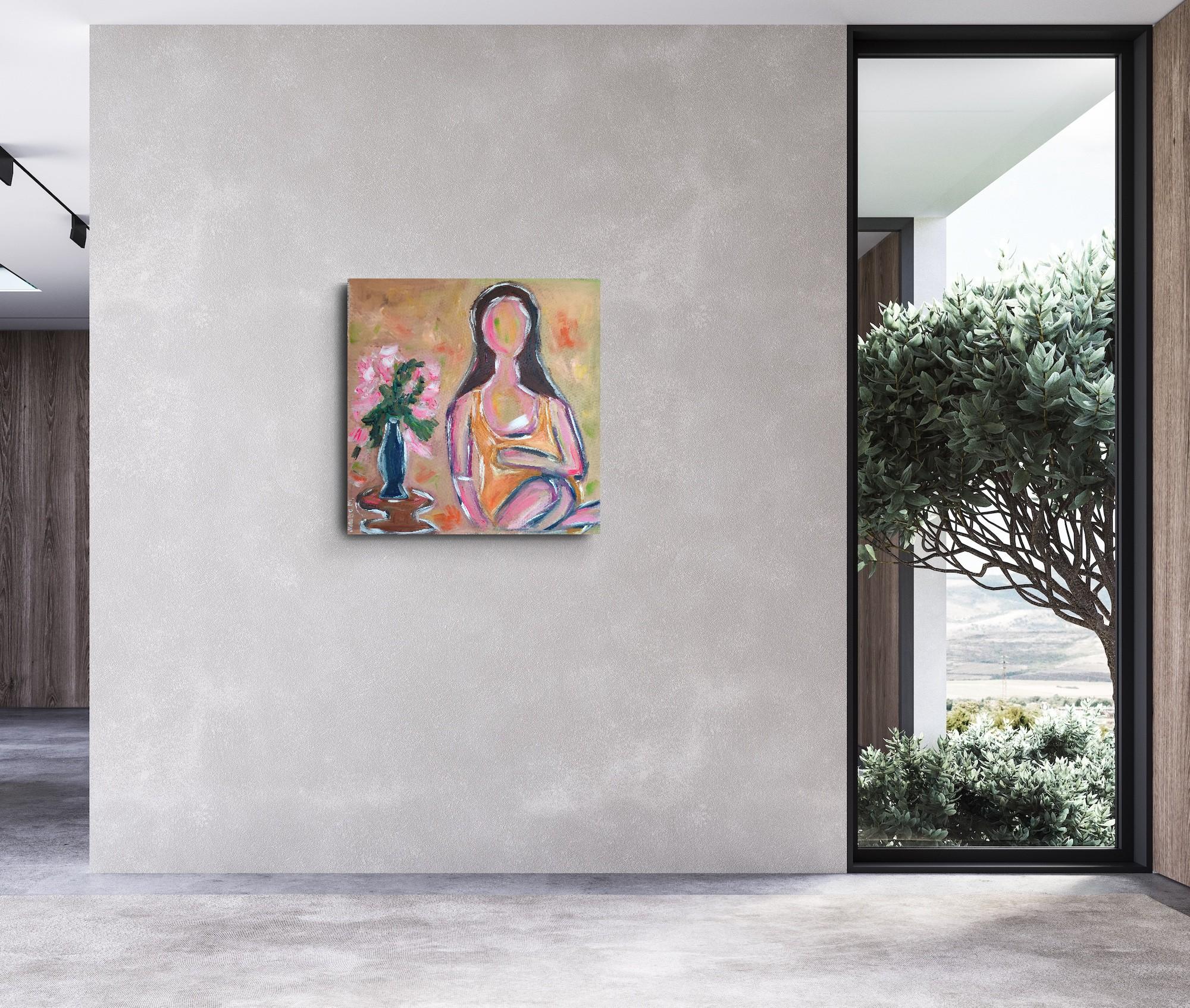 Pintura acrílica expresiva contemporánea de gran tamaño de una mujer sobre un lienzo lilnen - Painting de Natalya Mougenot 