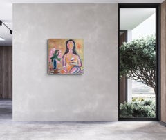 " Woman with a vase of flowers" Large Format Woman Painting Unstretched Canvas