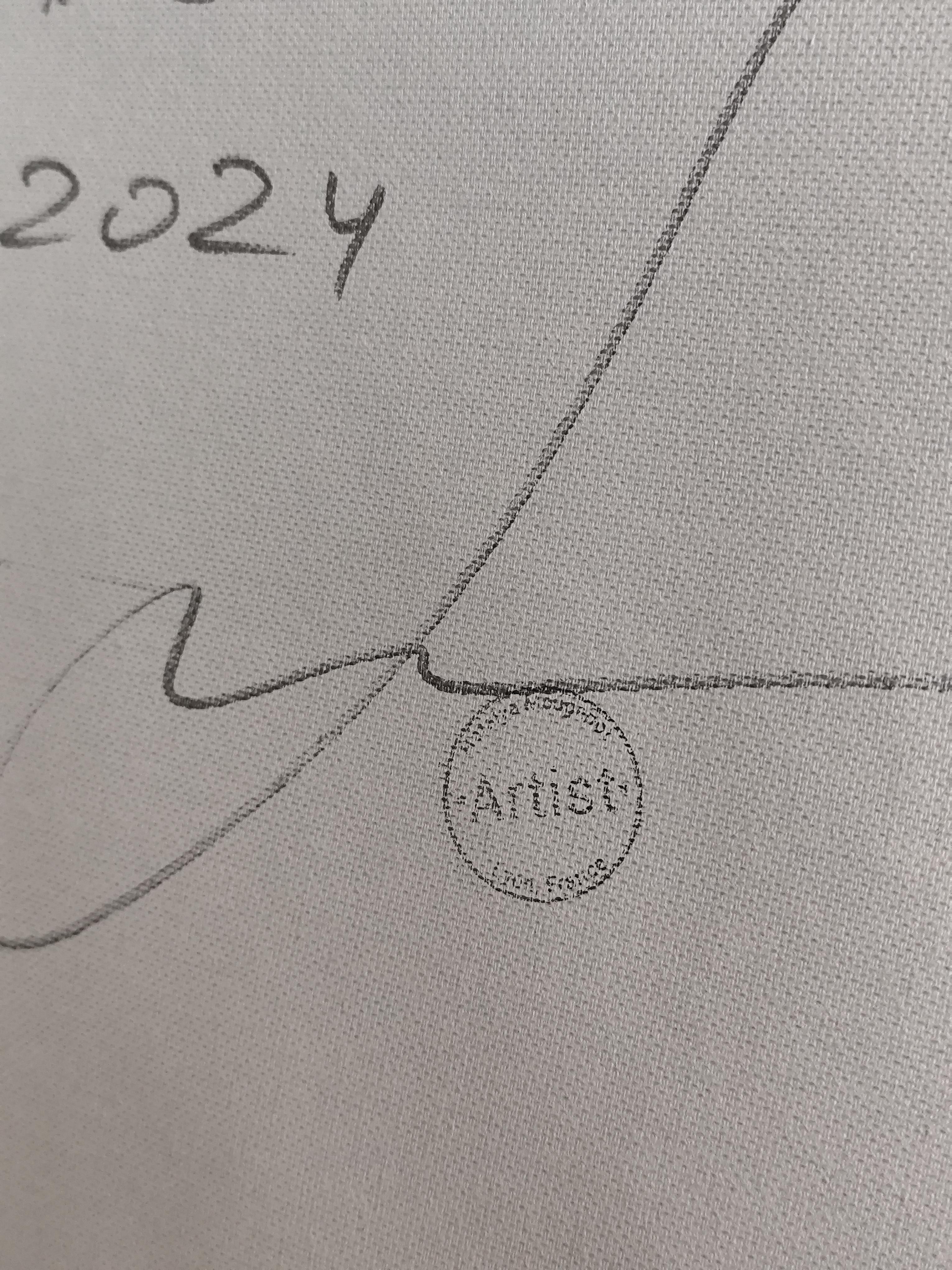 Pintura acrílica expresiva contemporánea de gran tamaño de una mujer sobre un lienzo lilnen en venta 15