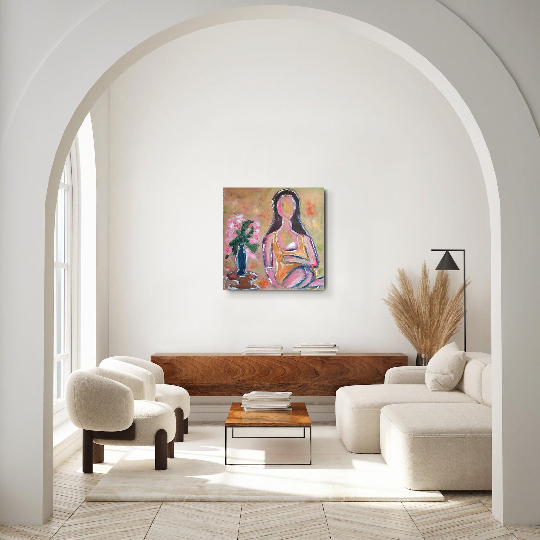 Pintura acrílica expresiva contemporánea de gran tamaño de una mujer sobre un lienzo lilnen - Painting Impresionista abstracto de Natalya Mougenot 