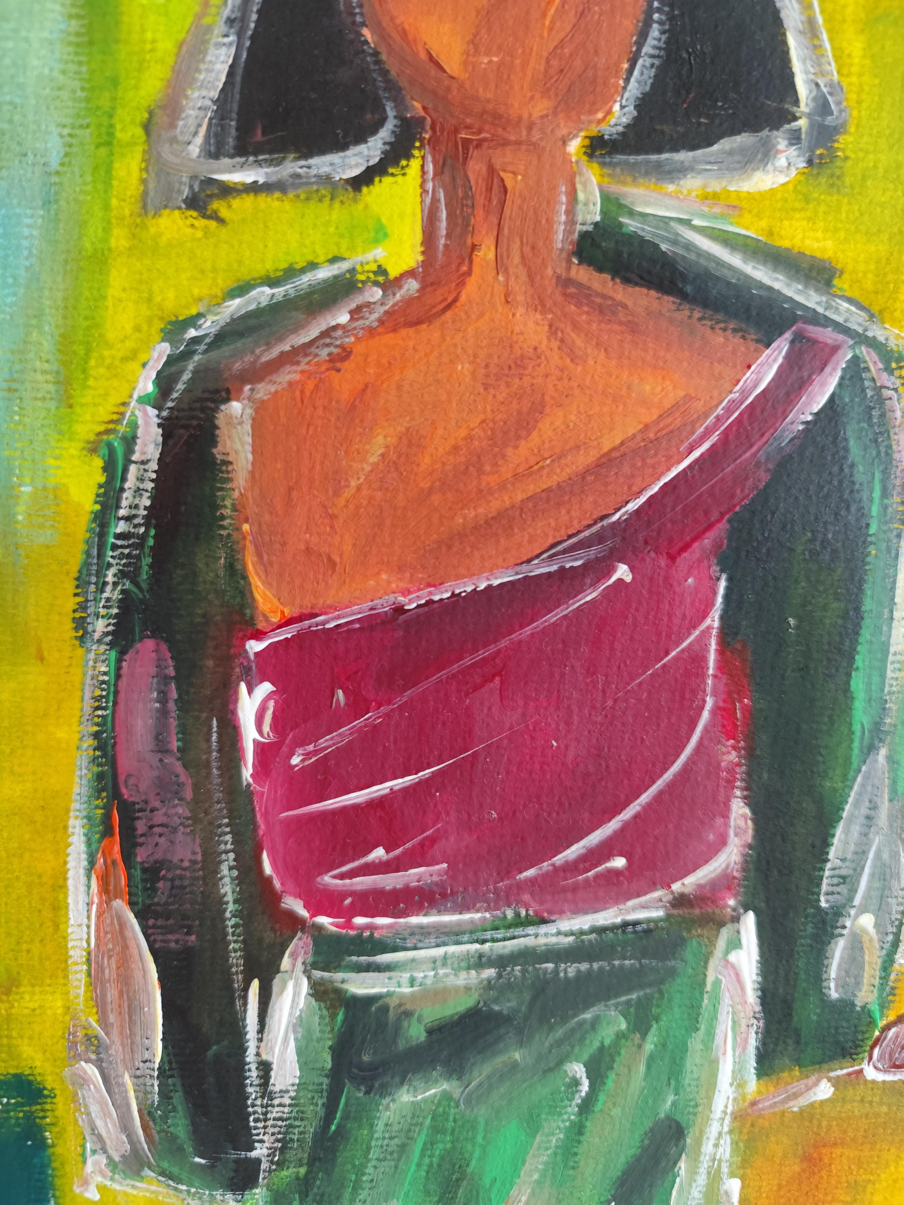Peinture acrylique figurative contemporaine sur papier 