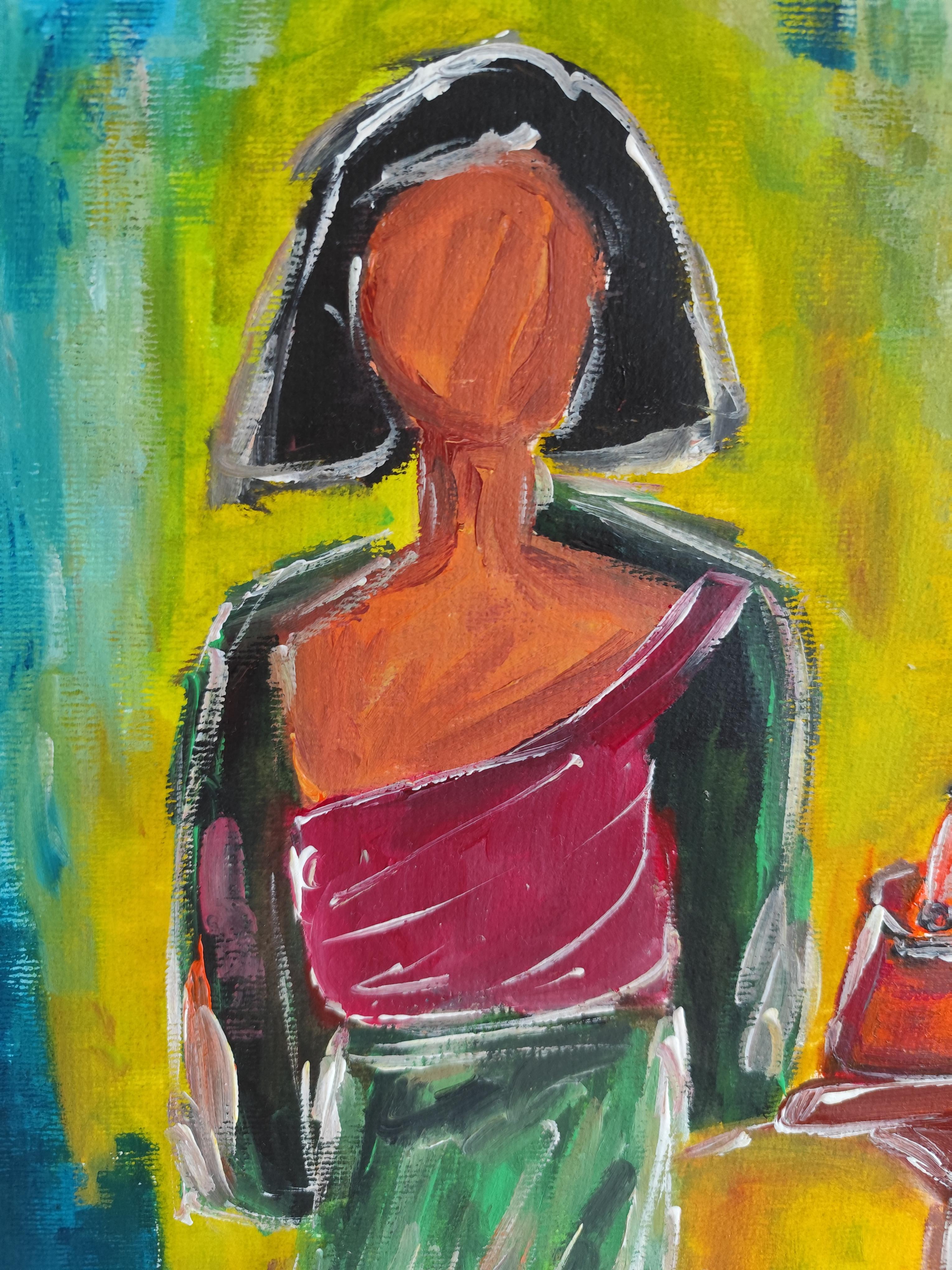 Peinture acrylique figurative contemporaine sur papier 