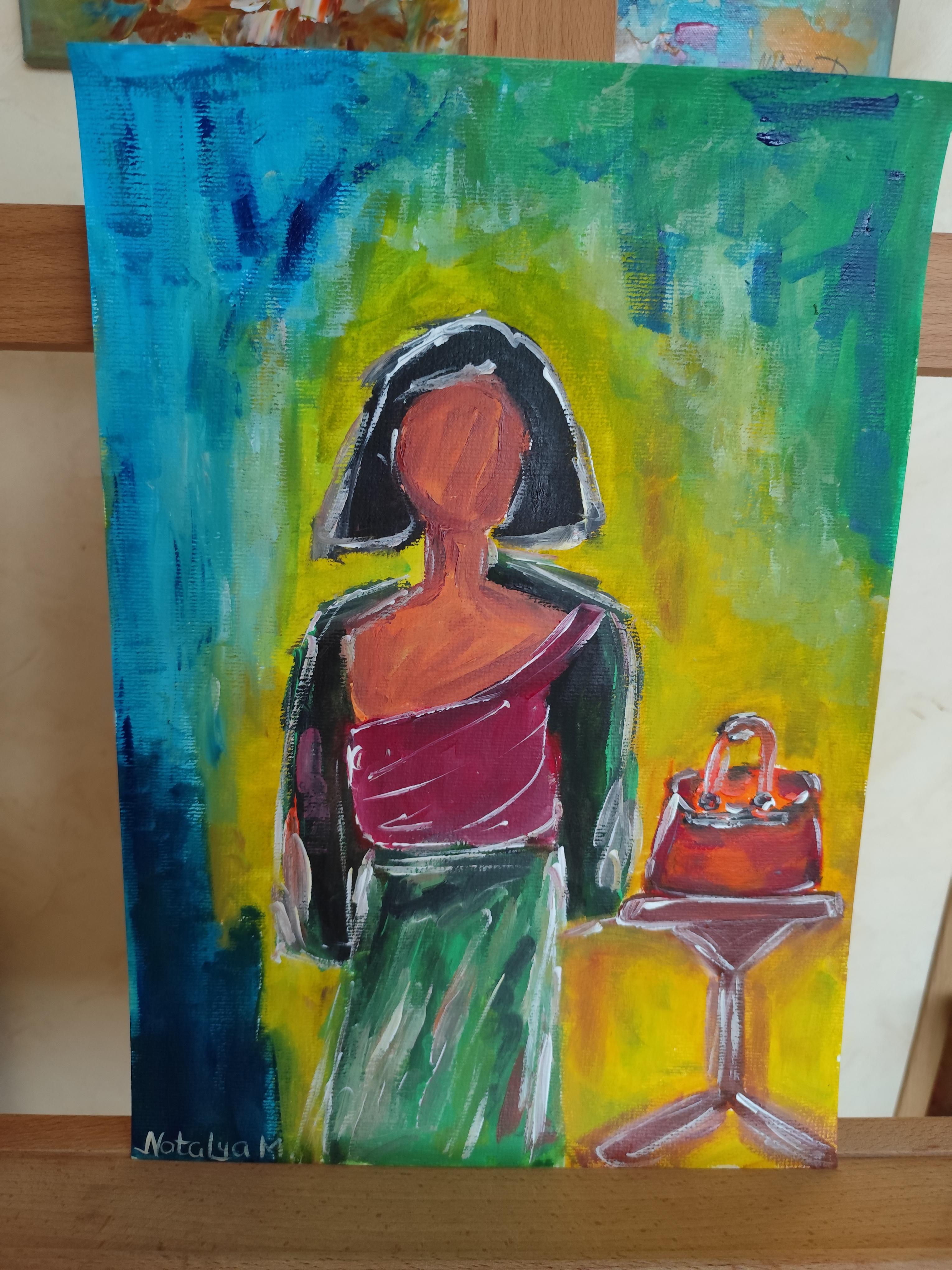 Peinture acrylique figurative contemporaine sur papier 