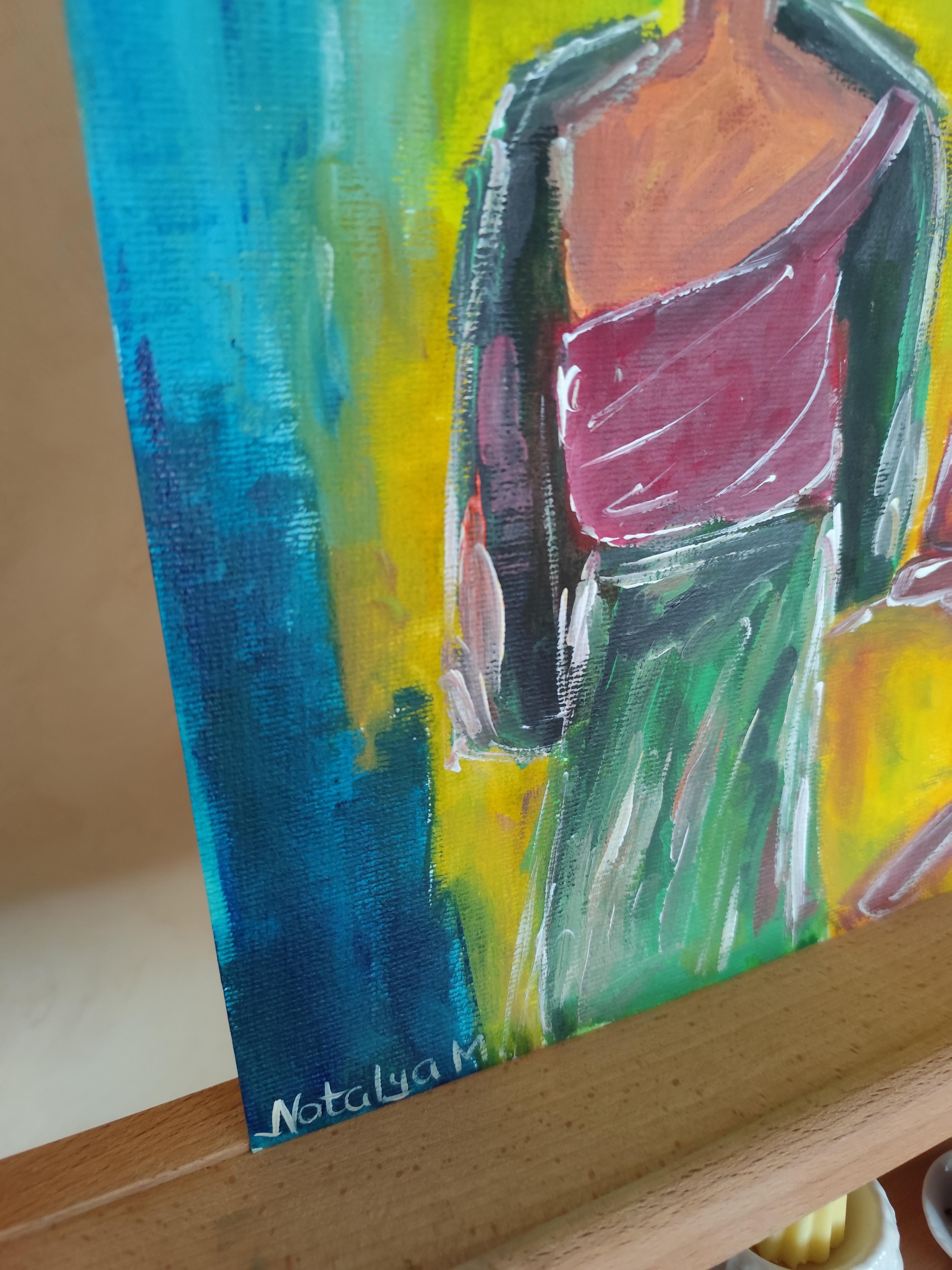 Peinture acrylique figurative contemporaine sur papier 