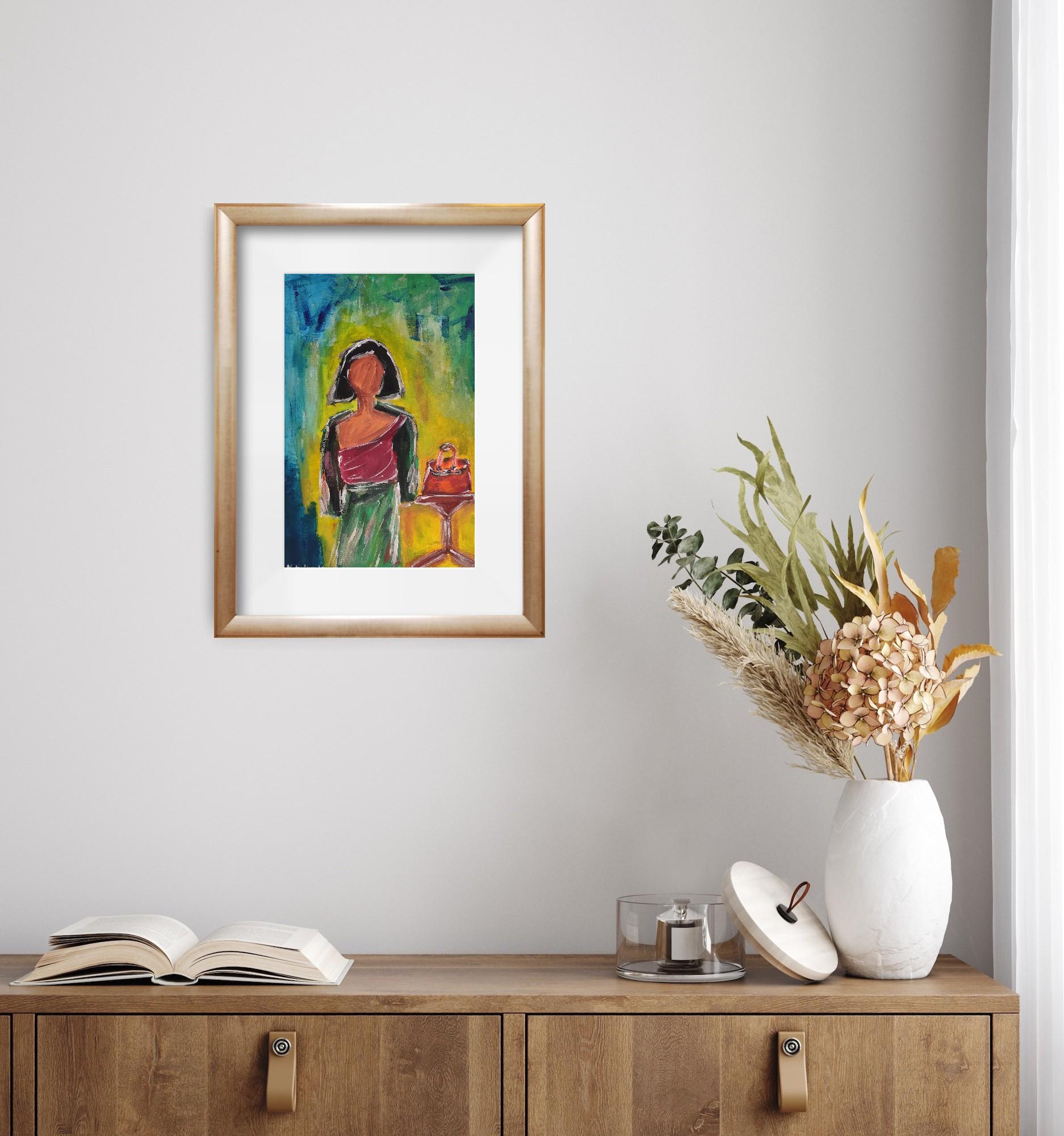 Peinture acrylique figurative contemporaine sur papier 