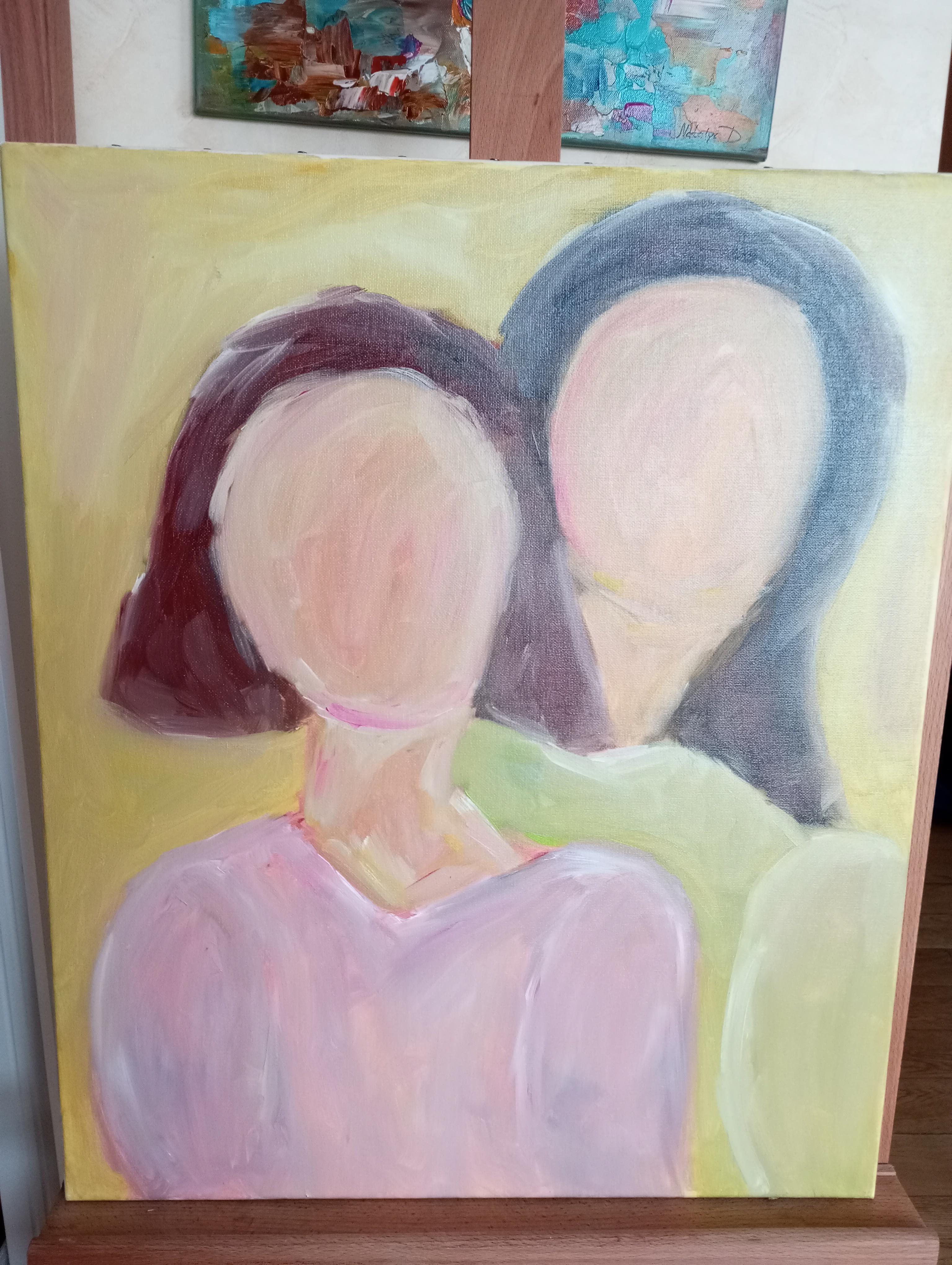 Contemporary figurative painting of two women oil on canvas 