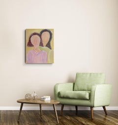 Contemporary figurative painting of two women oil on canvas "You are my angel'