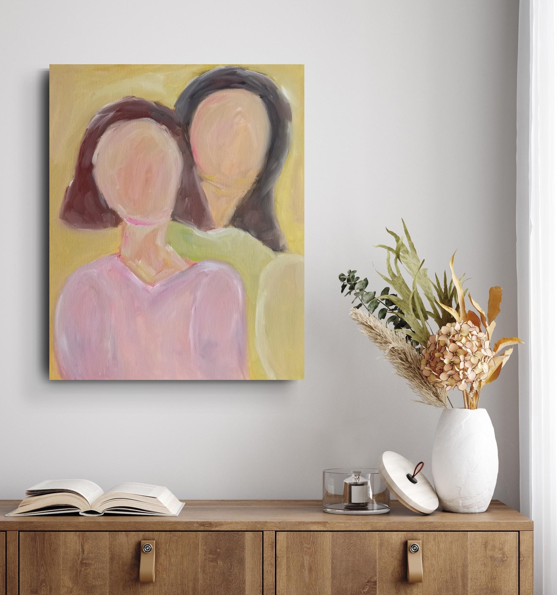 Contemporary figurative painting of two women oil on canvas 