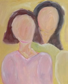 Quadro figurativo contemporaneo di due donne olio su tela "Sei il mio angelo".