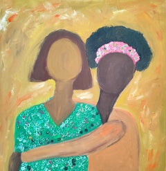 Retrato abstracto expresivo contemporáneo de dos mujeres  "Tú eres mi otra mitad"