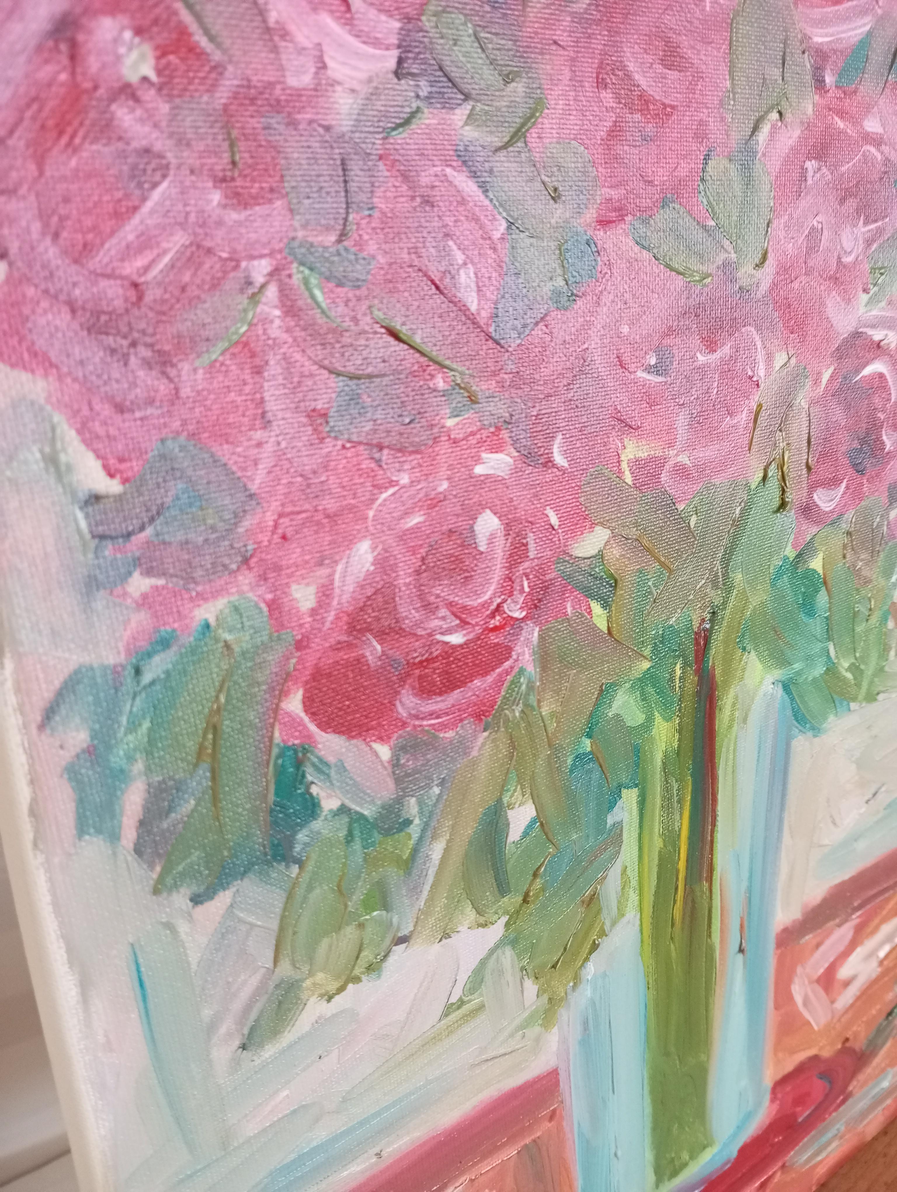 Impresionista contemporáneo expresivo ramo de rosas florales lienzo al óleo 6