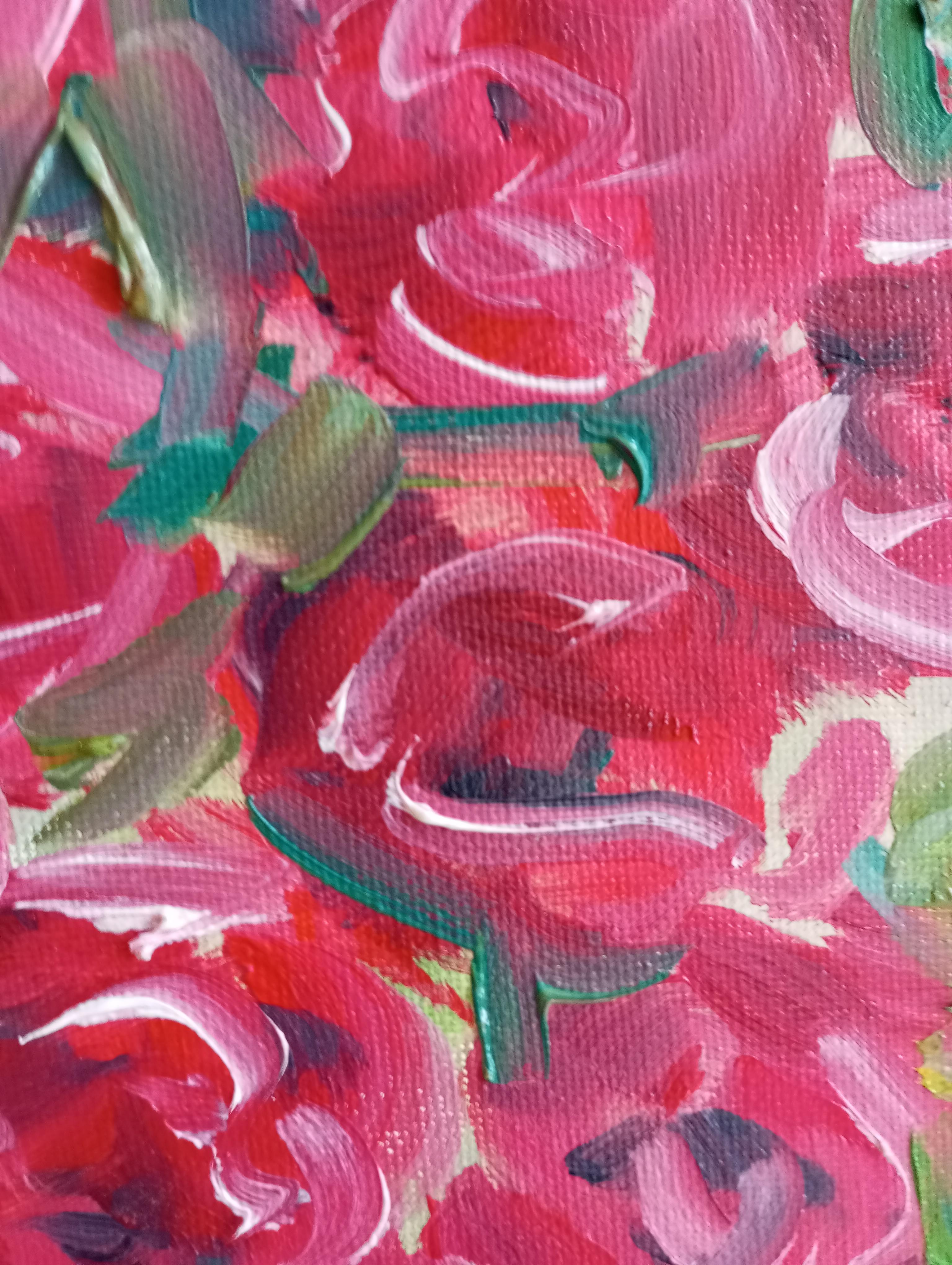 Impresionista contemporáneo expresivo ramo de rosas florales lienzo al óleo 9