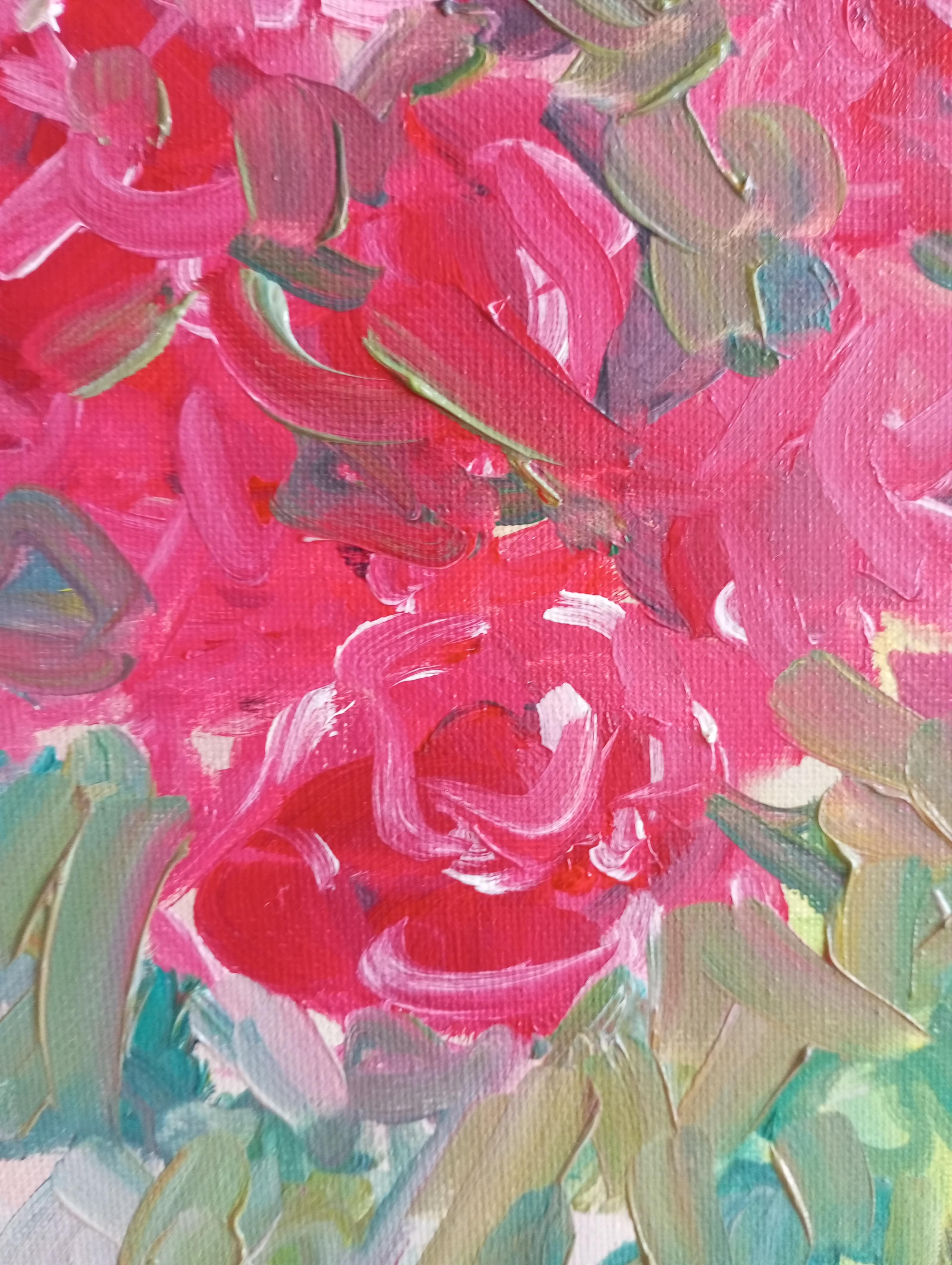 Impresionista contemporáneo expresivo ramo de rosas florales lienzo al óleo 10