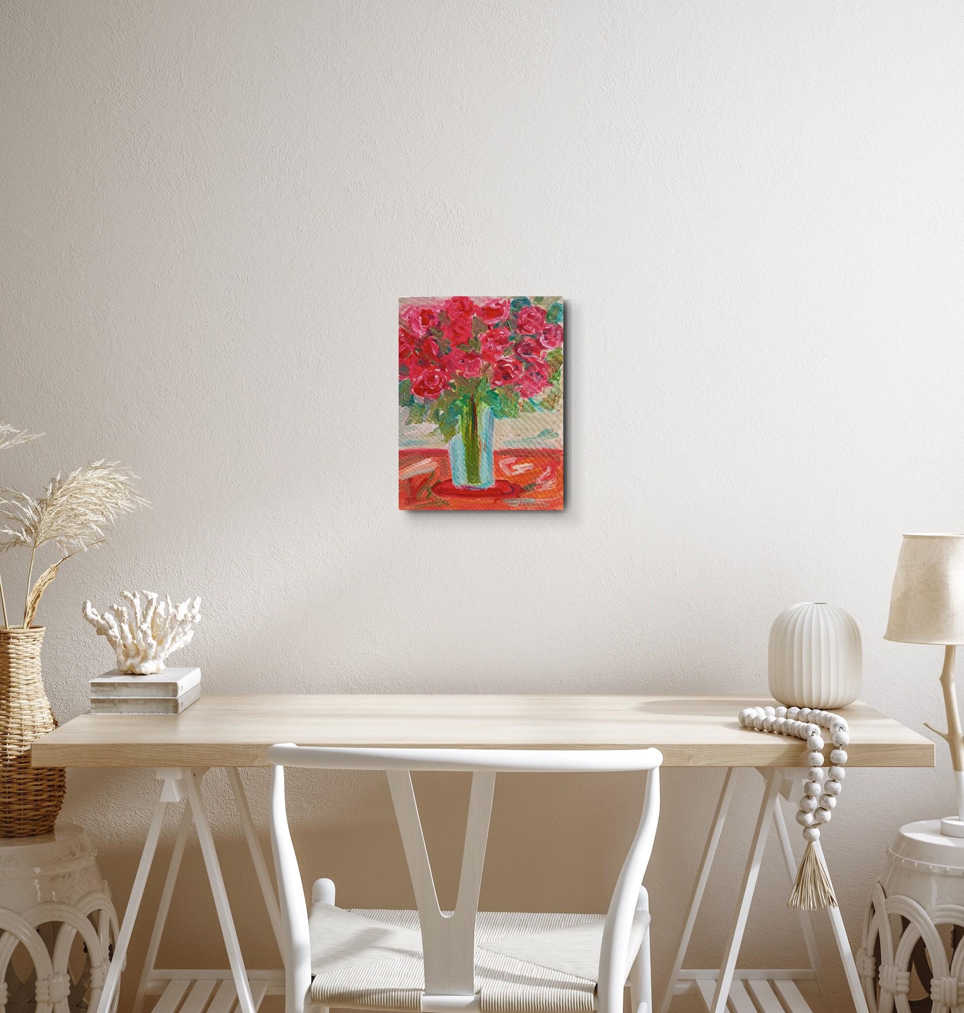 Impresionista contemporáneo expresivo ramo de rosas florales lienzo al óleo - Painting de Natalya Mougenot 