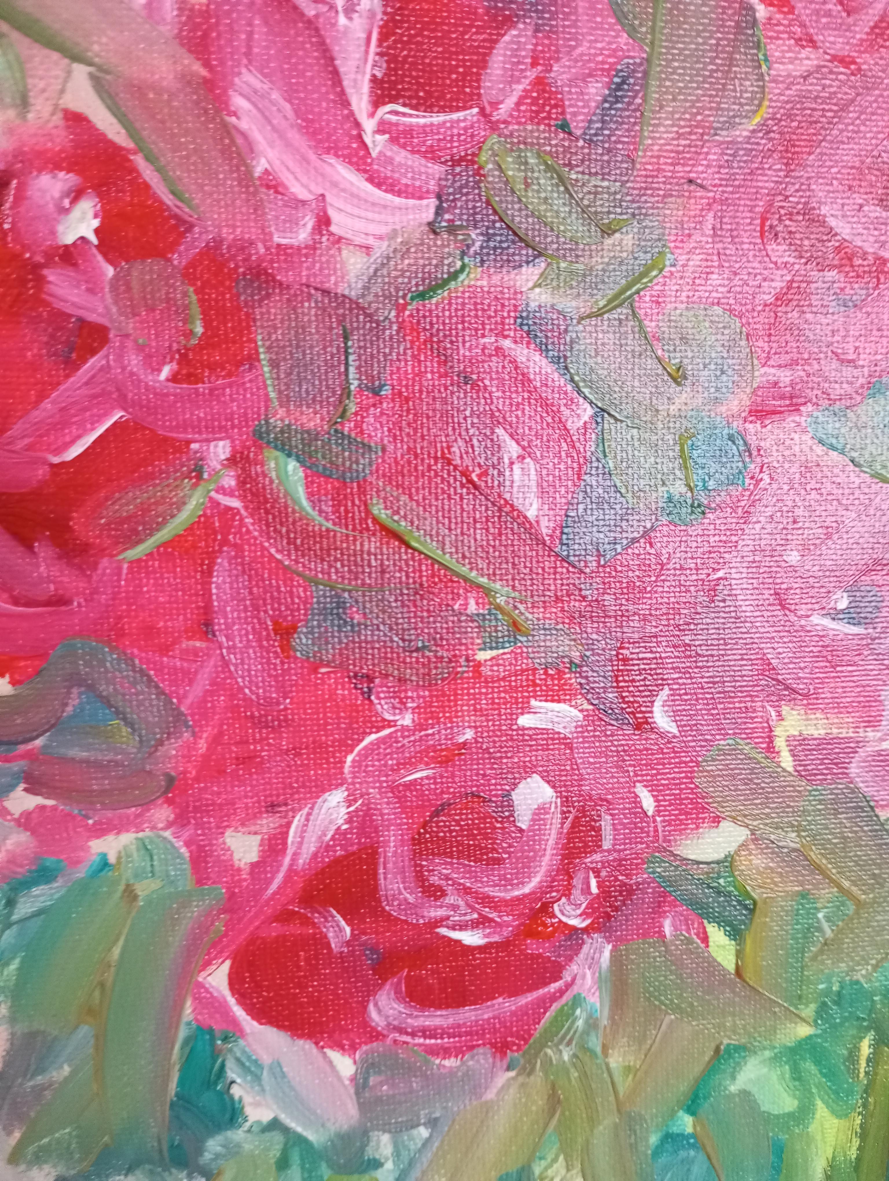 Impresionista contemporáneo expresivo ramo de rosas florales lienzo al óleo 5
