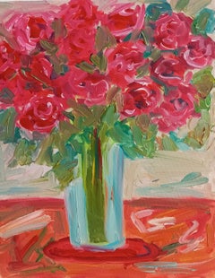 Impresionista contemporáneo expresivo ramo de rosas florales lienzo al óleo