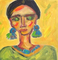"Young Frida Kahlo" ( contemporary figurative oil woman's portrait on canvas)