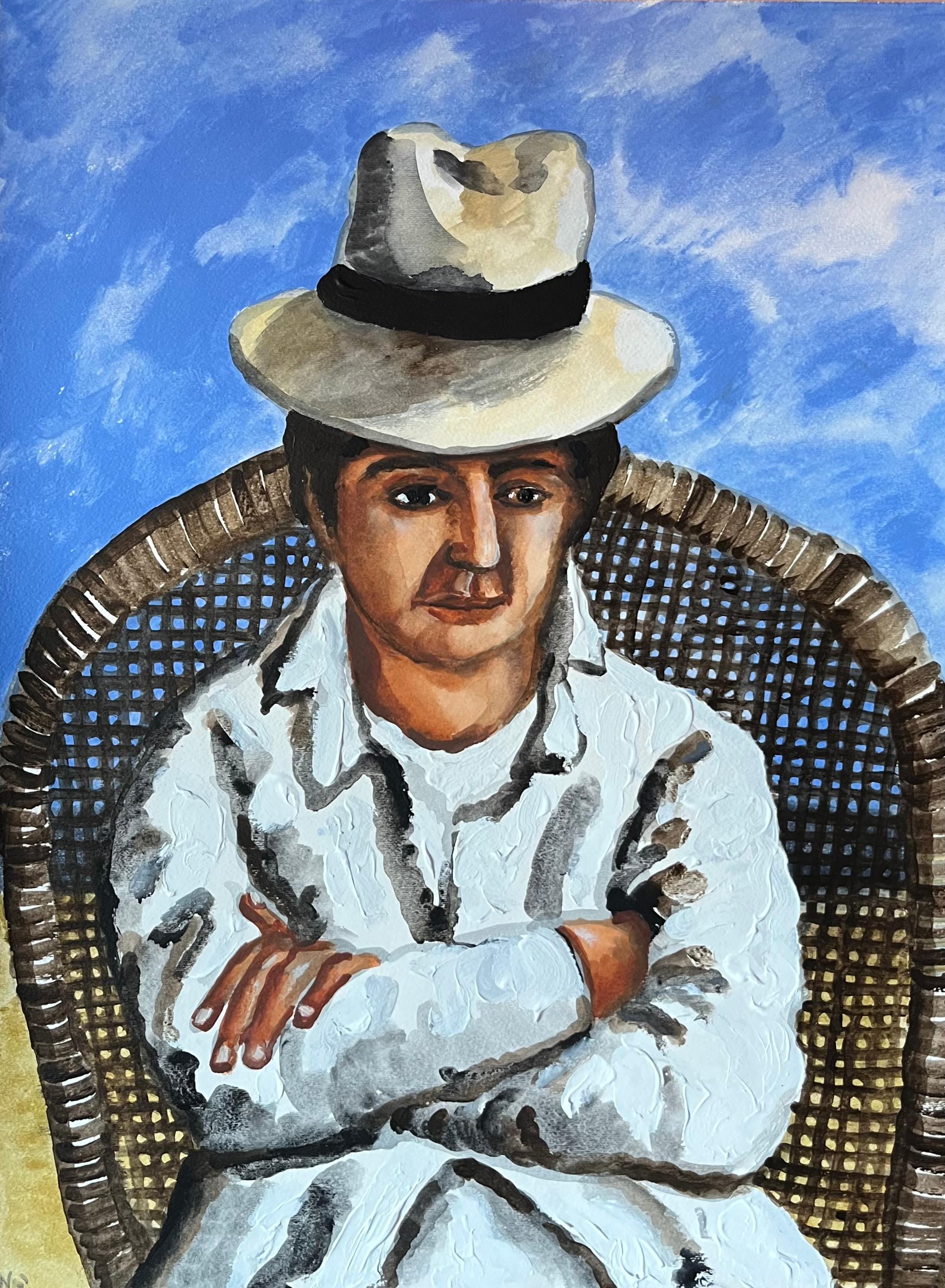 Natalya Nesterova Figurative Painting - Man in a wicker chair