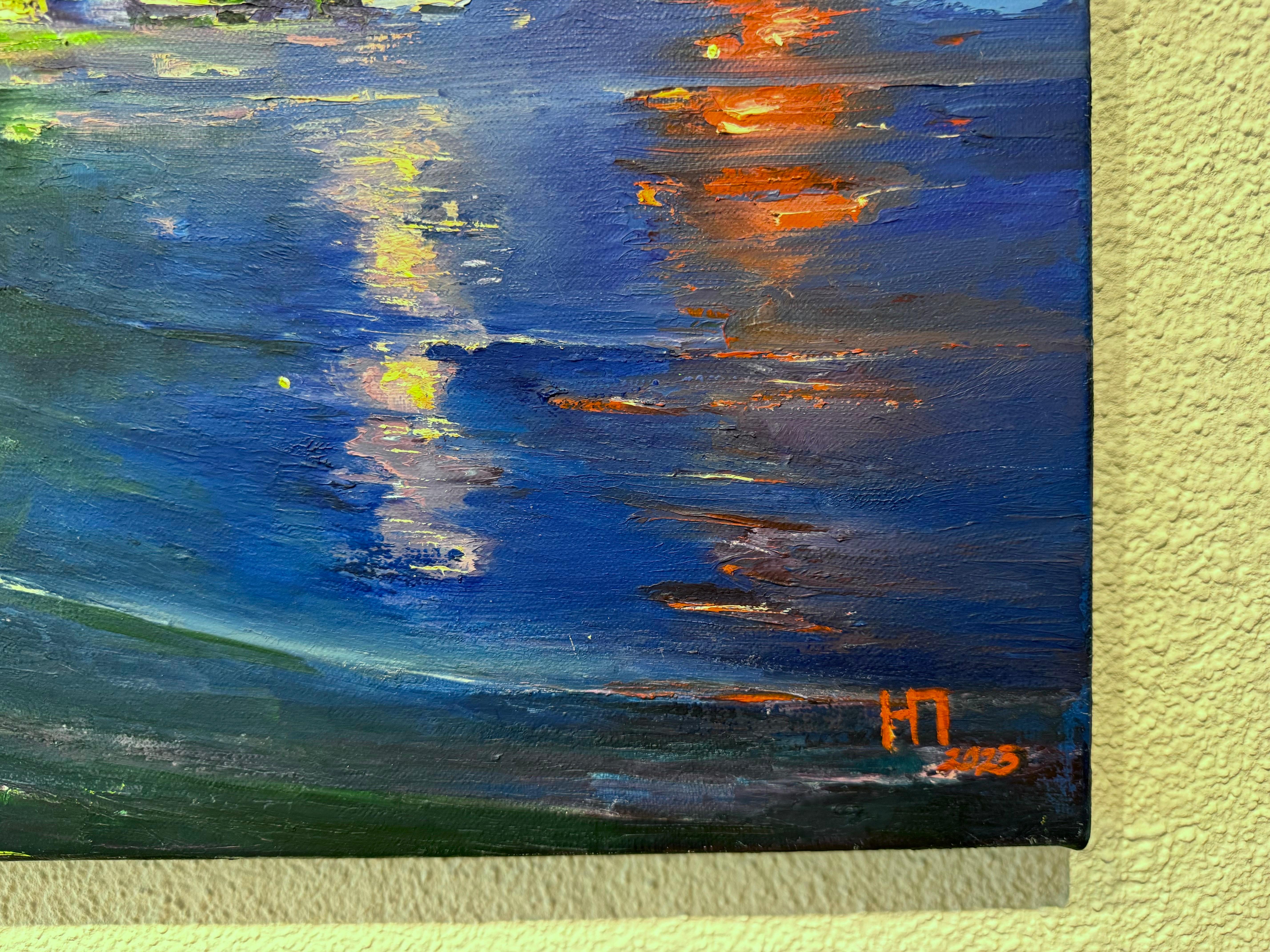 Lights on the sea, Impressionist Oil Painting by Natalya Platonova For Sale 2