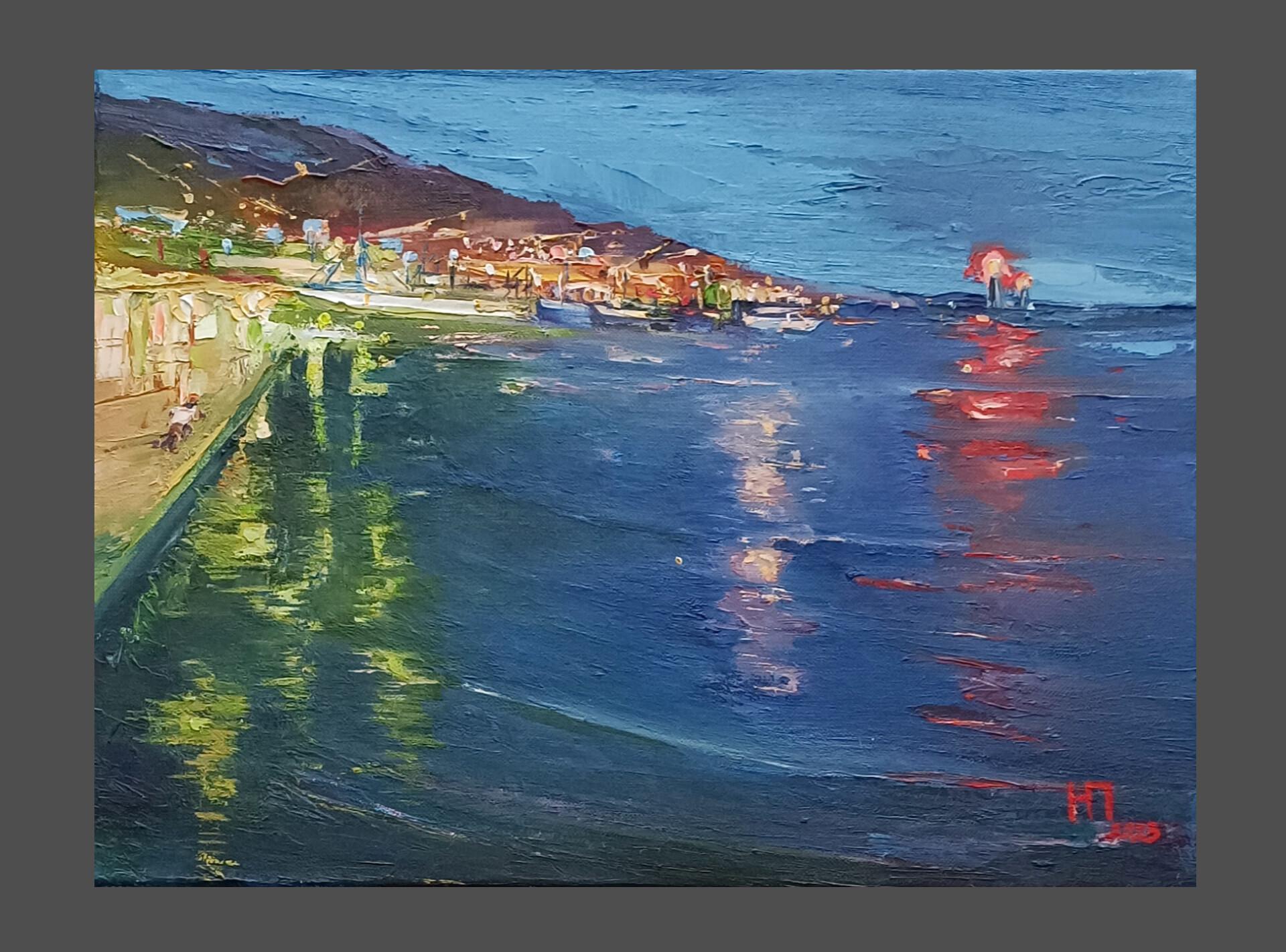 Lights on the sea, Impressionist Oil Painting by Natalya Platonova For Sale 3
