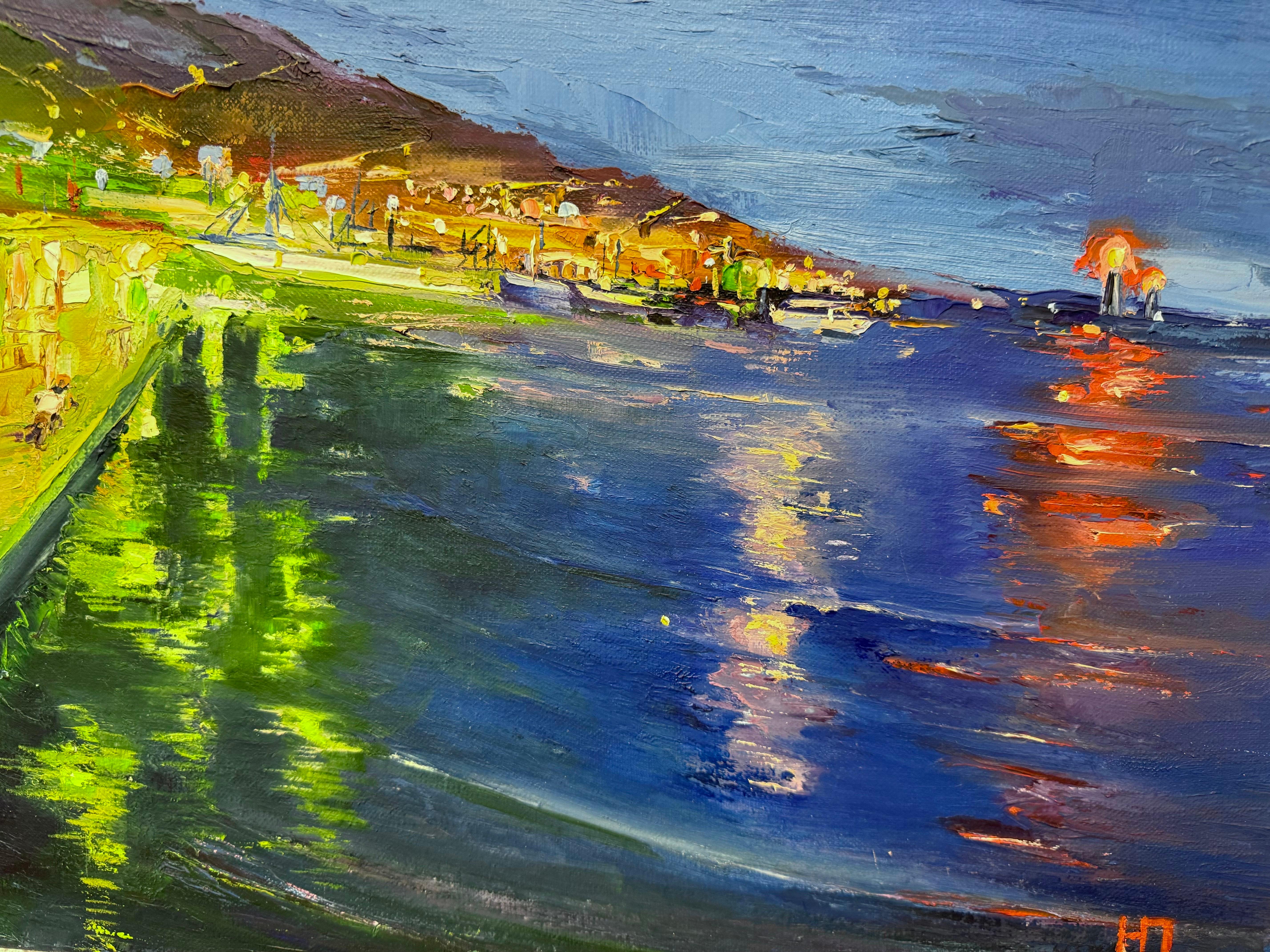 Lights on the sea, Impressionist Oil Painting by Natalya Platonova For Sale 4