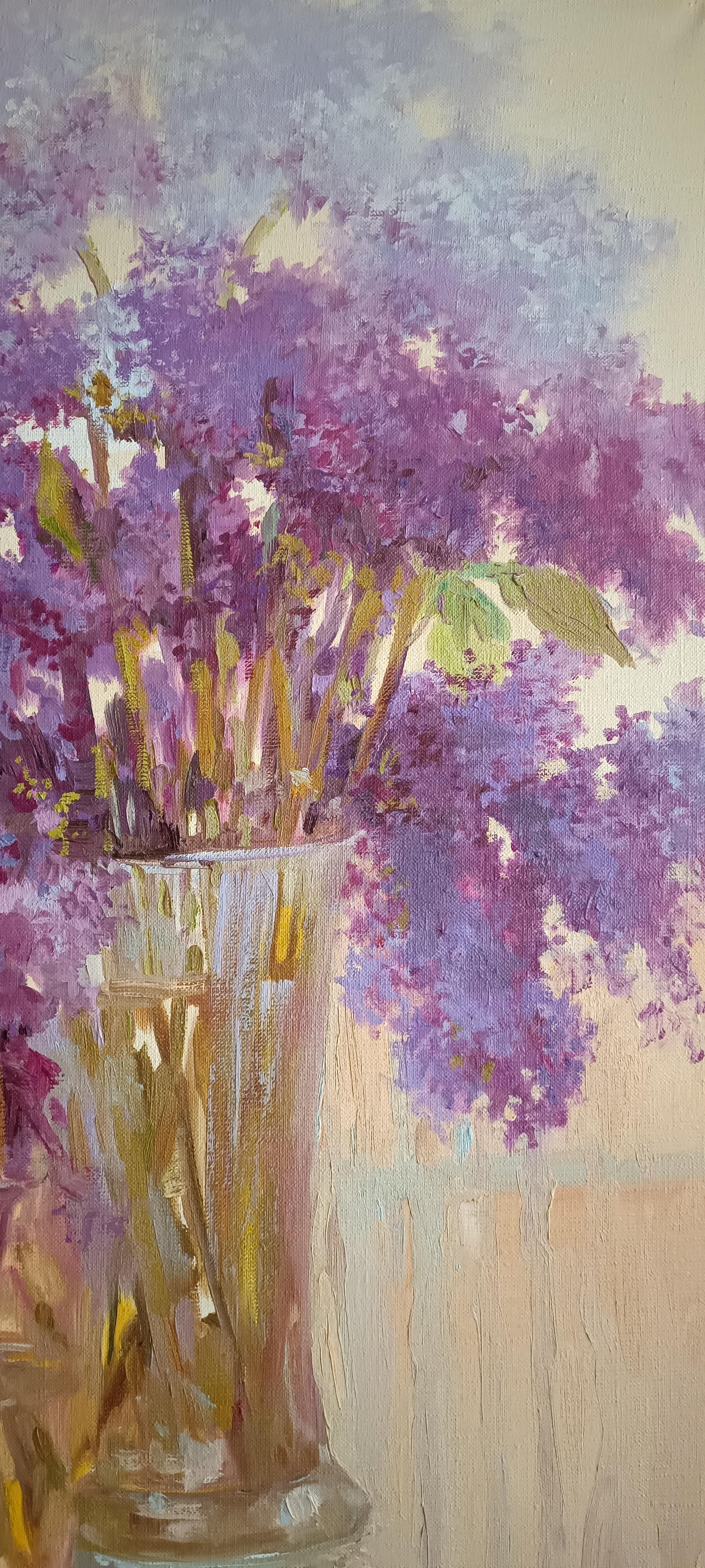 Lilac season. Original oil painting - Gray Interior Painting by Natalya Platova