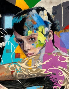 Graffiti figurativo abstracto contemporáneo, 115X115 cm, Excelente