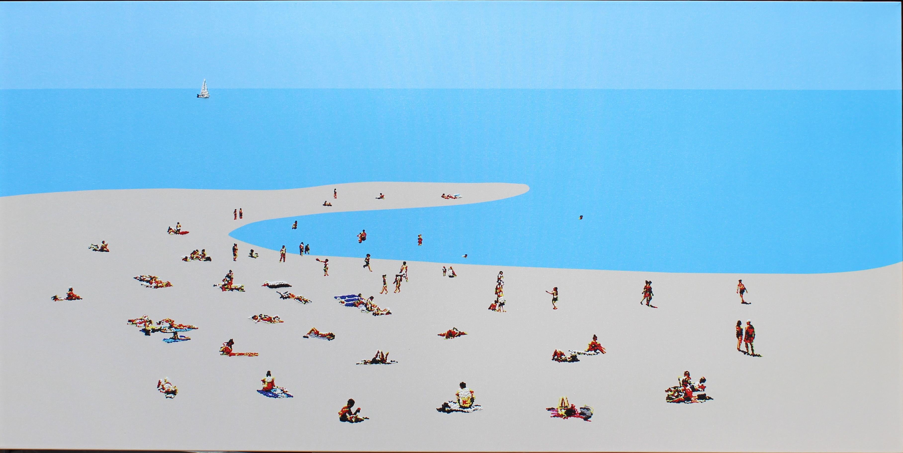 Strandstimmung 5 – Landschaftsgemälde (Blau), Landscape Painting, von Natan Elkanovich