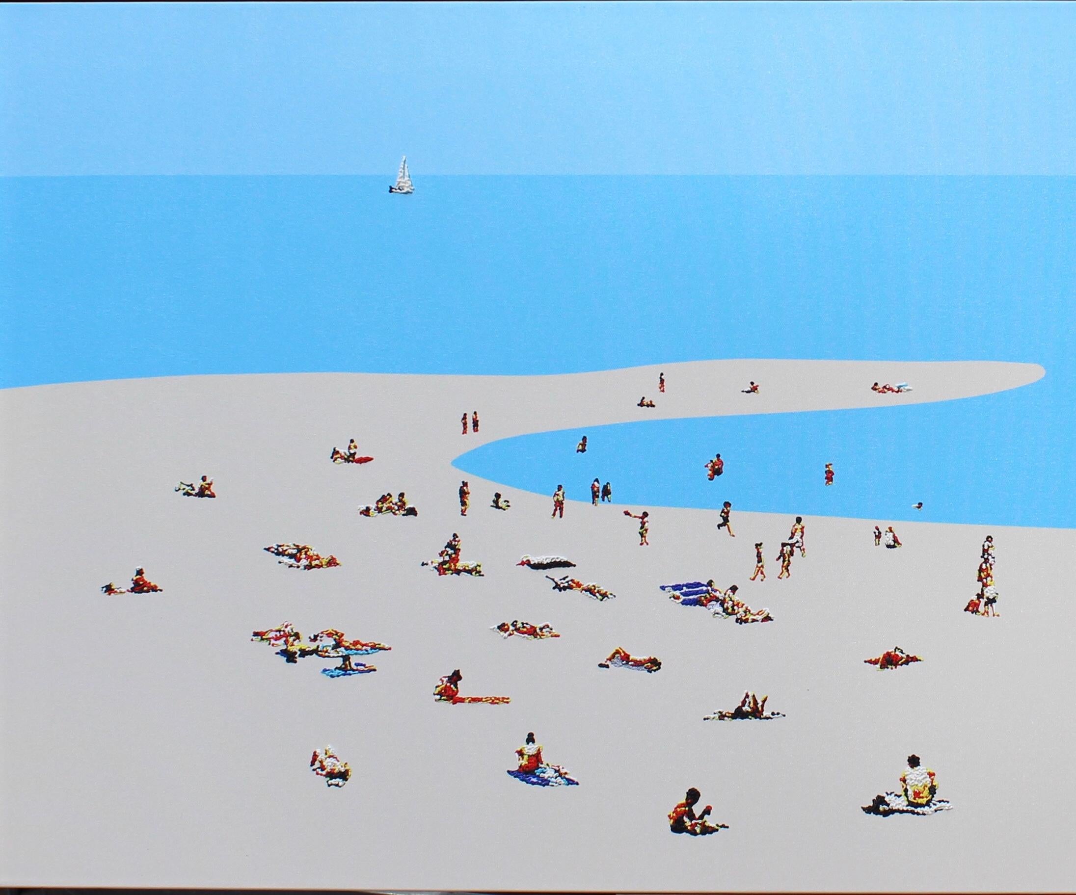 In seinen Strandserien kombiniert Natan seine einzigartige strukturierte Technik mit der Schönheit der Strände von Tel Aviv. 
Dieses einzigartige Stück hat eine Acryltextur, wie man auf den Nahaufnahmen sehen kann.
Seitdem die Malerei ein fester