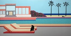 Cat on a pool chair - landscape painting