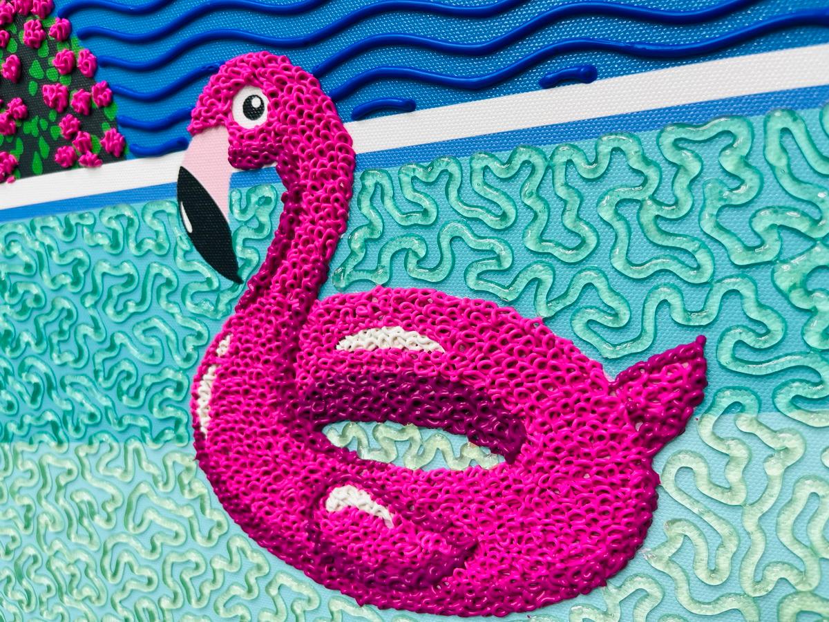 Pink Flamingo - landscape painting - Painting by Natan Elkanovich