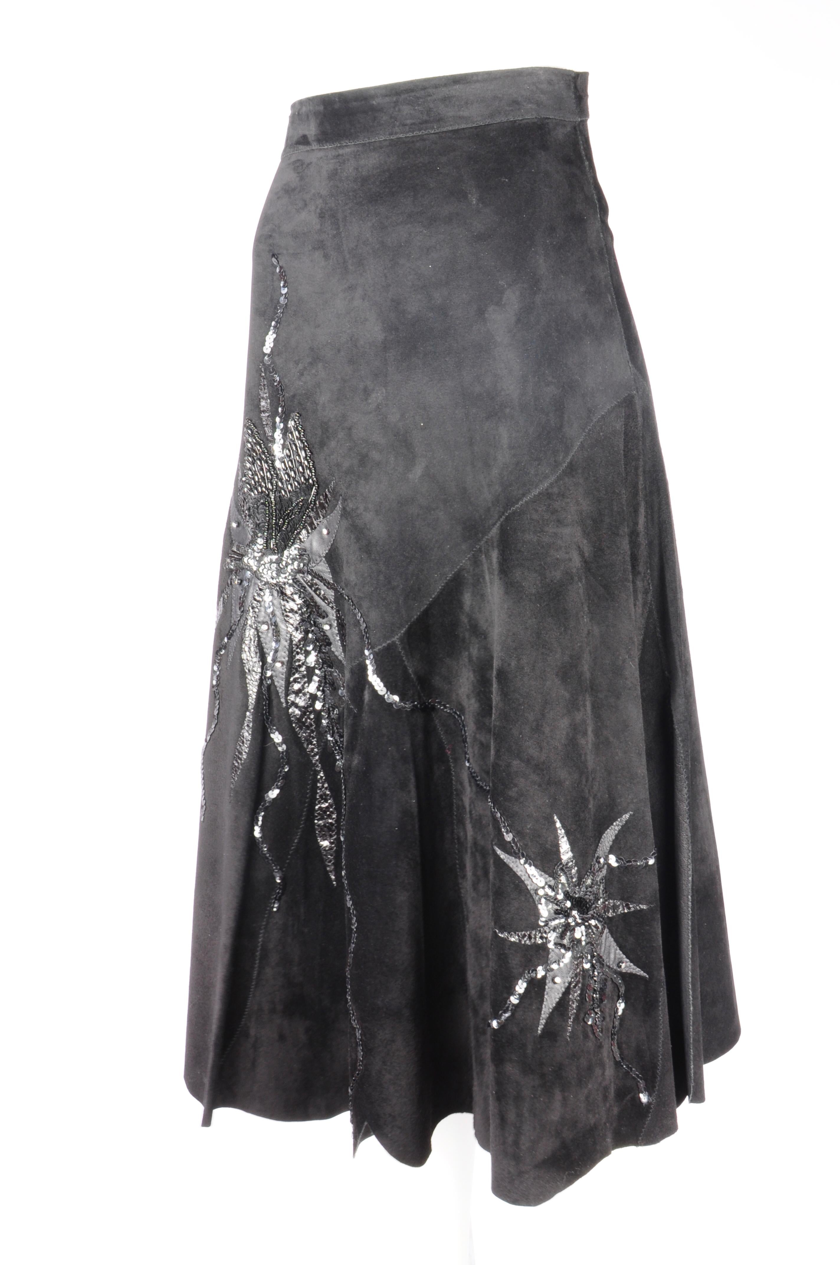 Women's Natasa Dusseldorf St Tropez Suede Midi Skirt Star Patchwork Embellishment 1980s For Sale