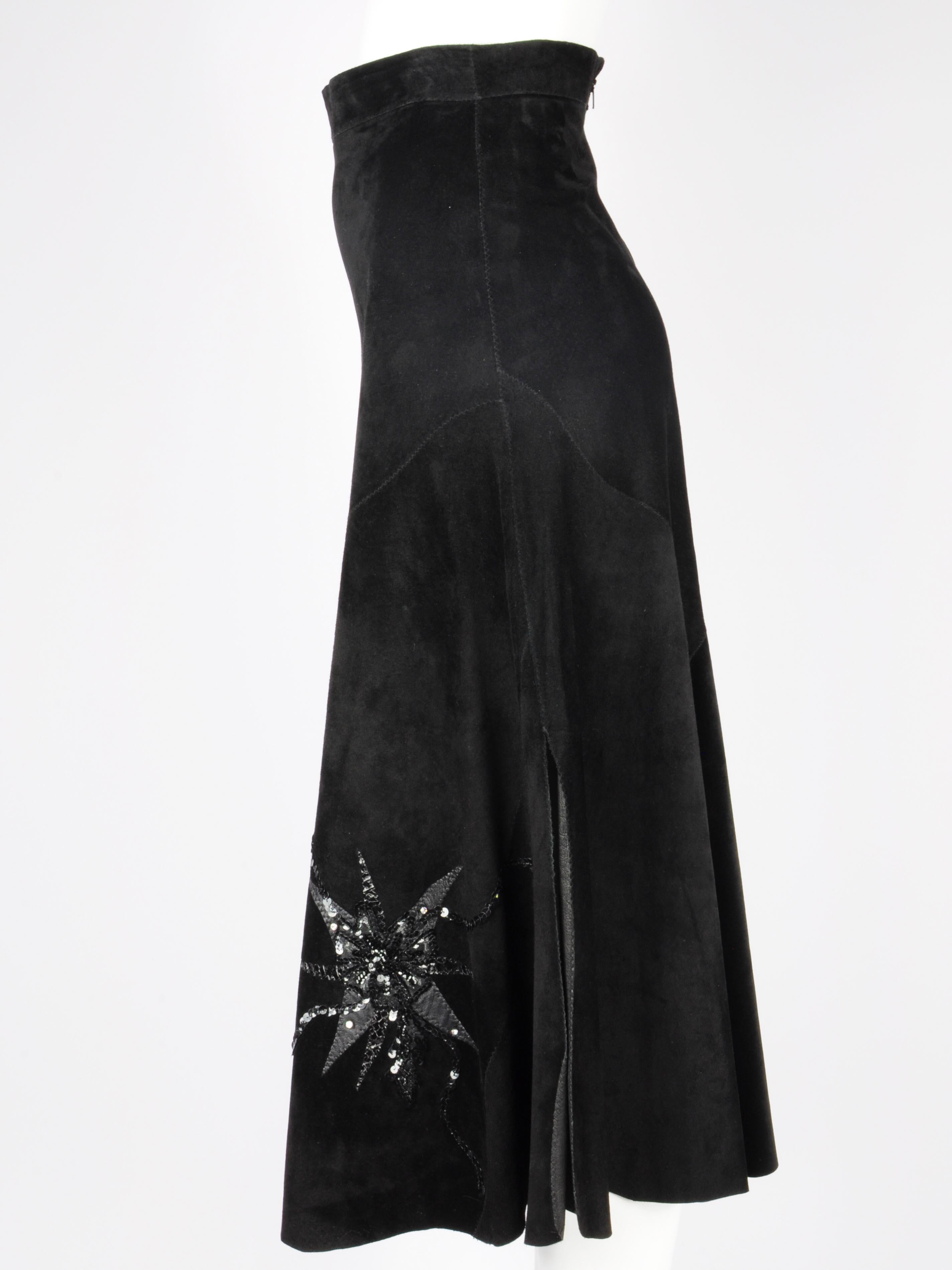 Natasa Dusseldorf St Tropez Suede Midi Skirt Star Patchwork Embellishment 1980s For Sale 1
