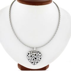 Natasha C 18K Gold Diamond Pierced Puffed Heart Pendant Textured Rope Chain