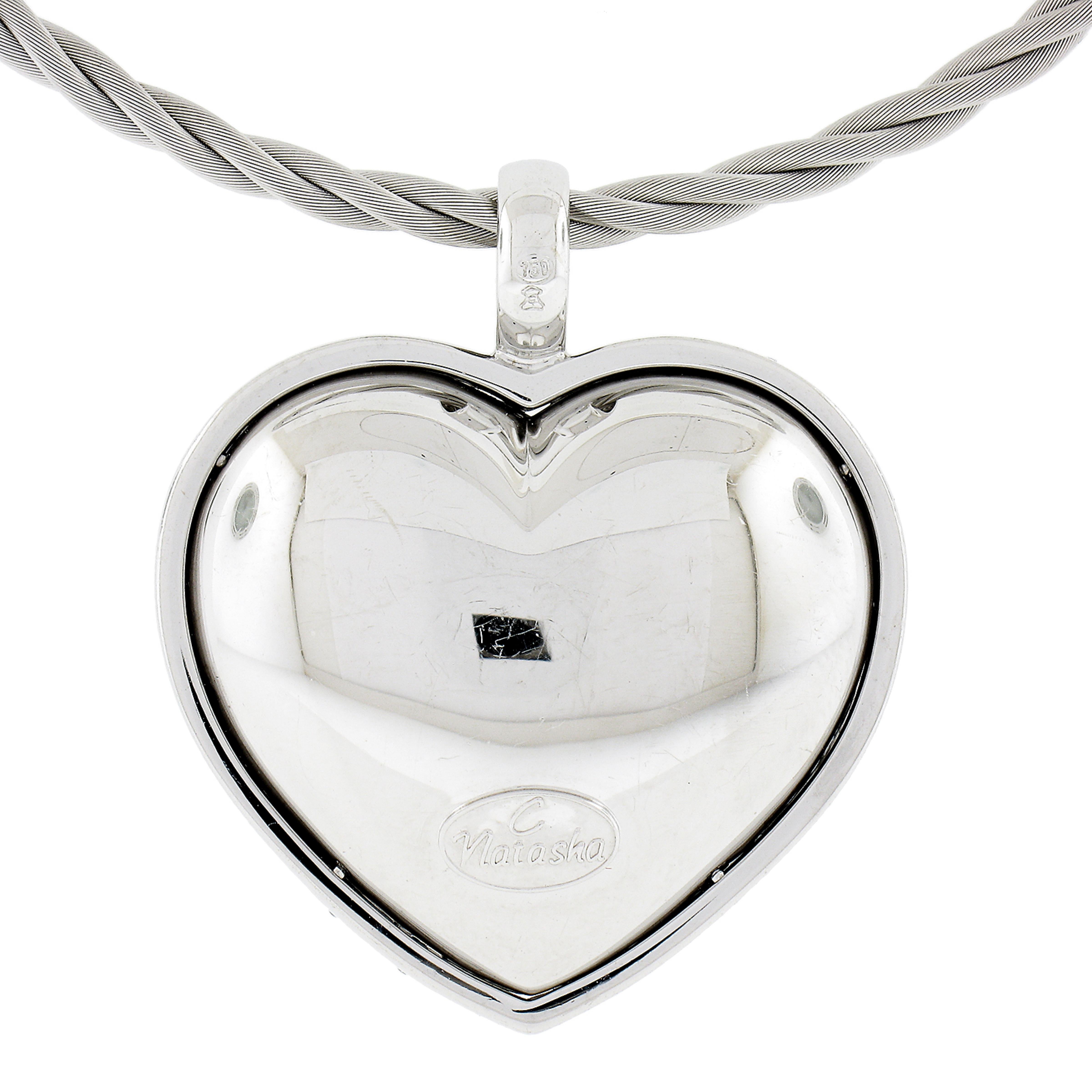 Natasha C 18K Gold Diamond Pierced Puffed Heart Pendant Textured Rope Chain For Sale 1
