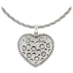 Natasha C 18K Gold Diamond Pierced Puffed Heart Pendant Textured Rope Chain