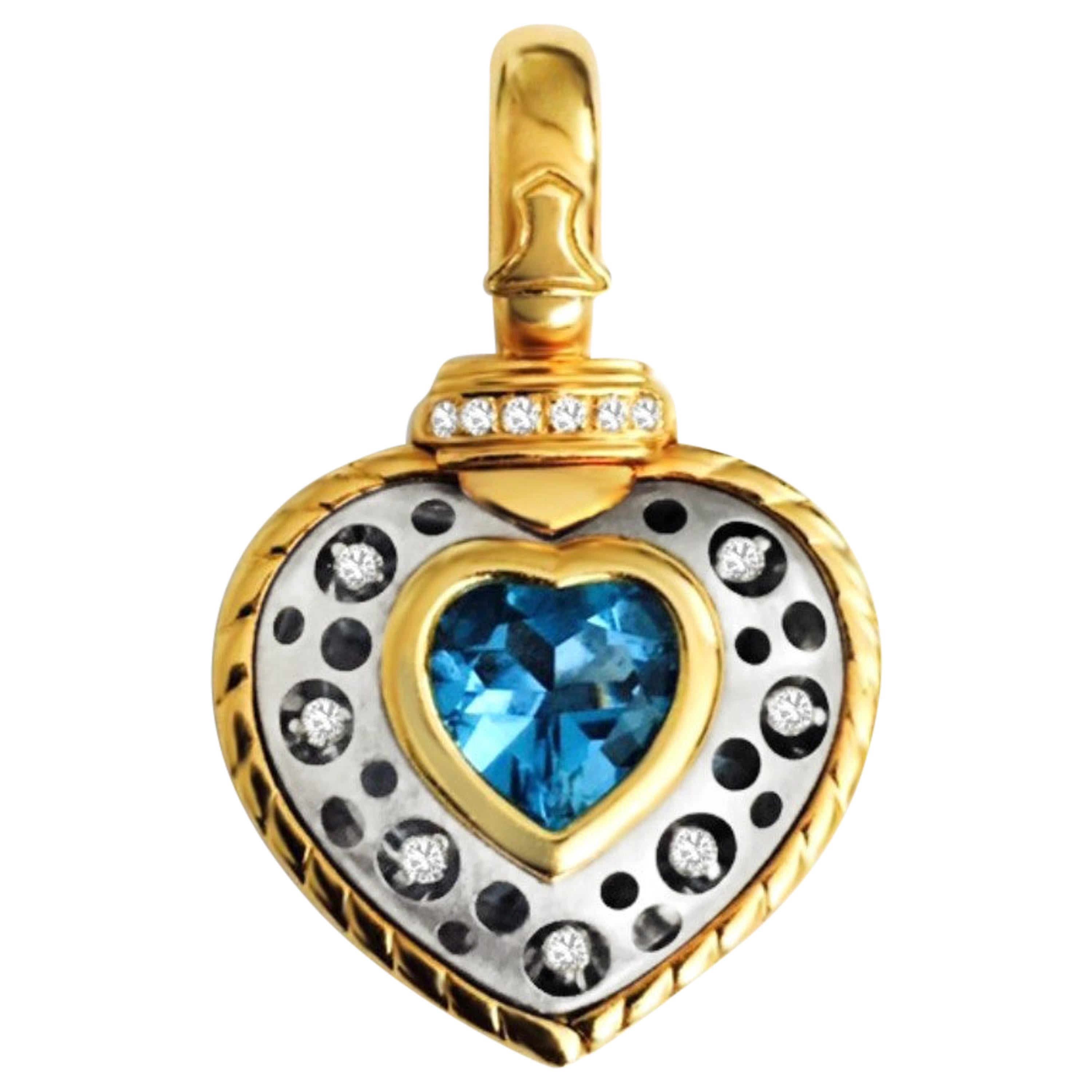 Natasha C Heart Shape Pendant Topaz and Diamond in Gold For Sale