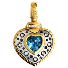 Natasha C Heart Shape Pendant Topaz and Diamond in Gold