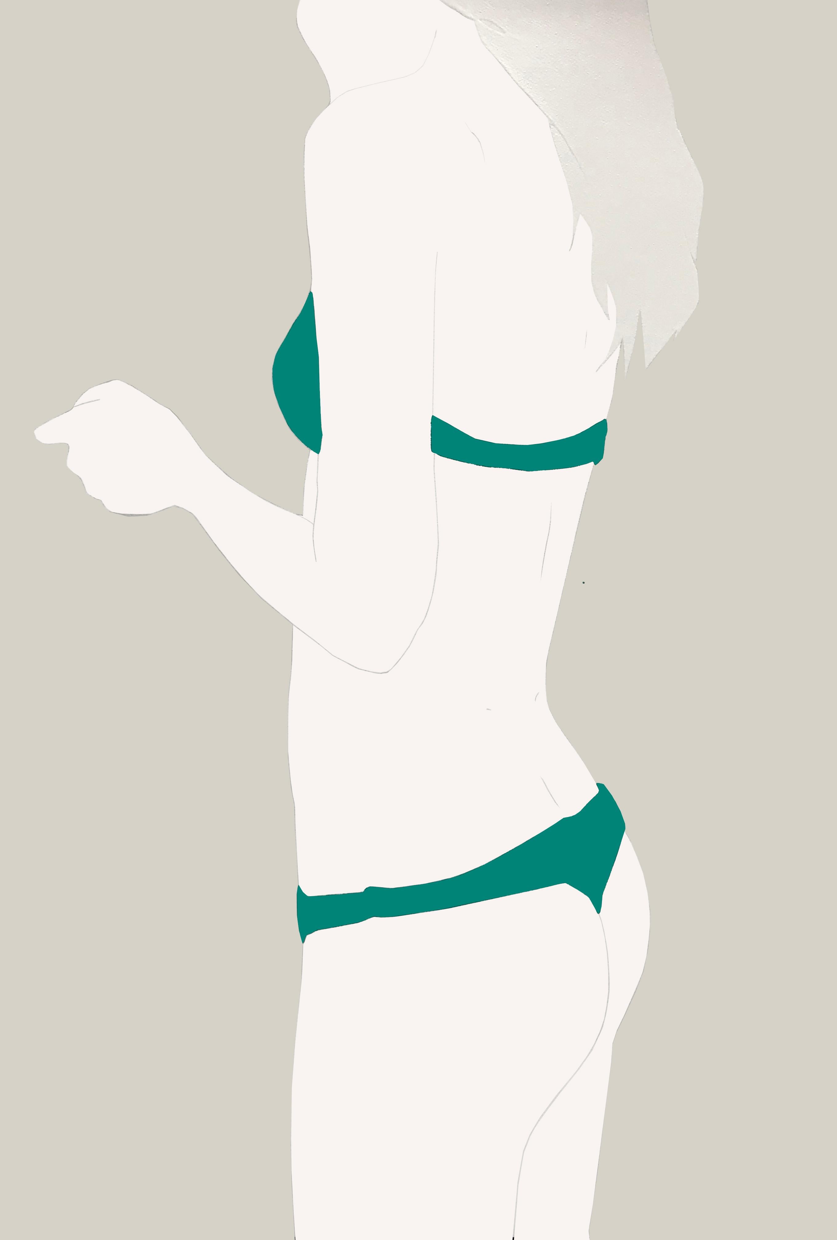 Natasha Law Figurative Painting - Green Swim on Grey