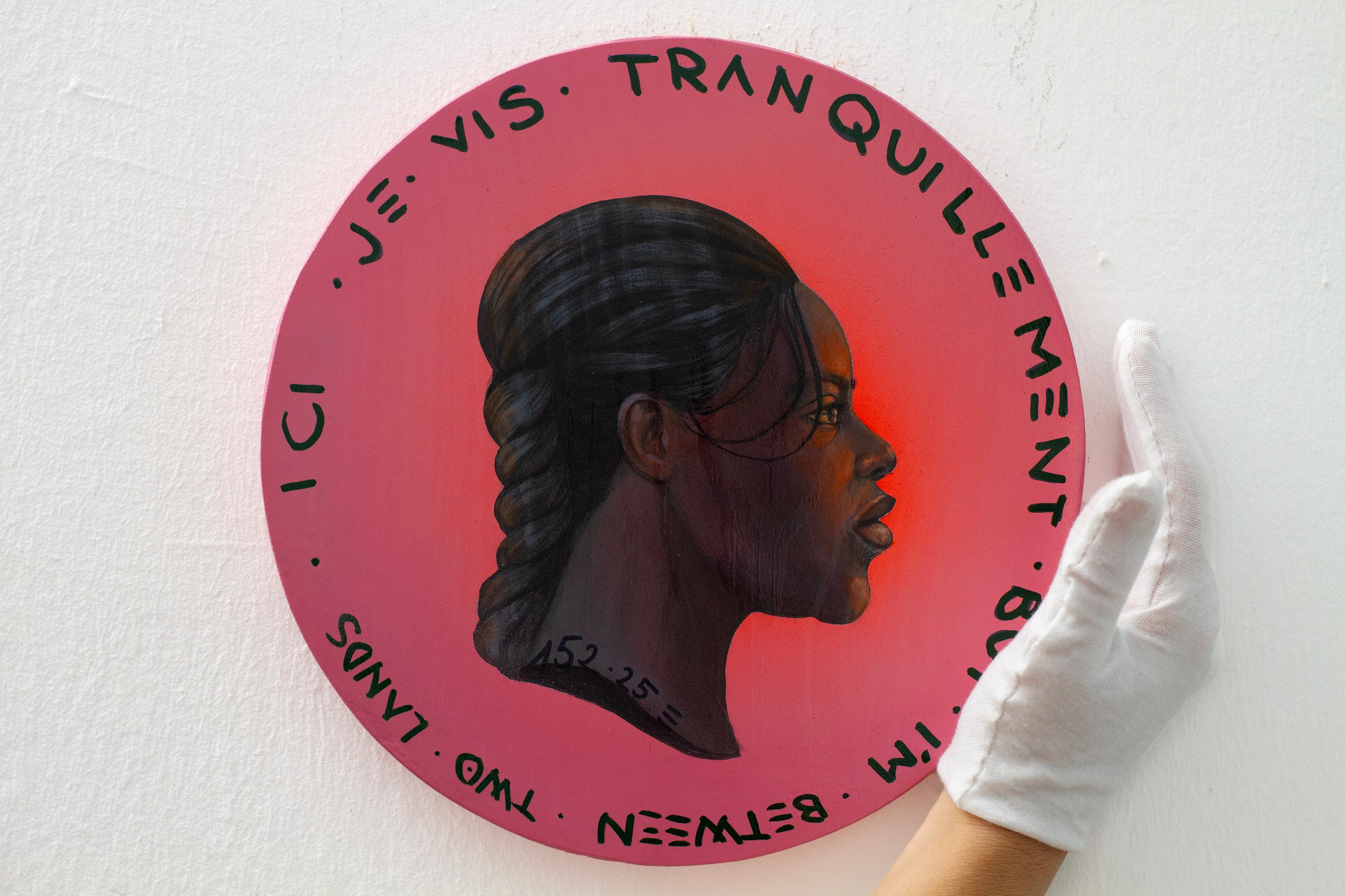 Acrylic on Circle Wood Migration Portrait. Black Woman, 