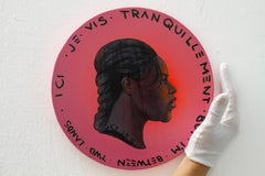 Acrylic on Circle Wood Migration Portrait. Black Woman, "Currency #225"