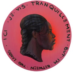 Acrylic on Circle Wood Migration Portrait. Black Woman, "Currency #225"