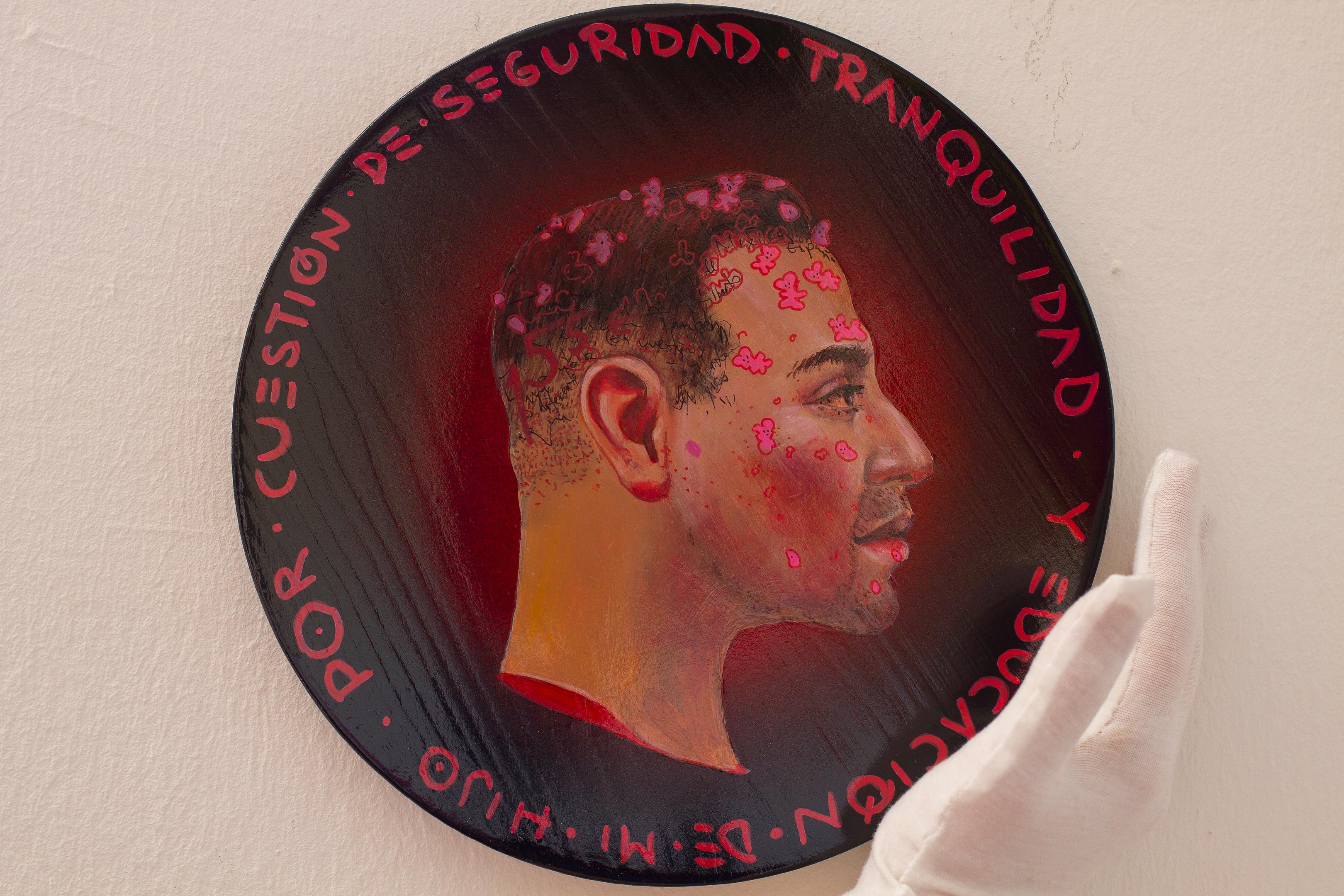 Black and red background. Latin Male Side Profile Portrait Currency #187 - Pop Art Mixed Media Art by Natasha Lelenco