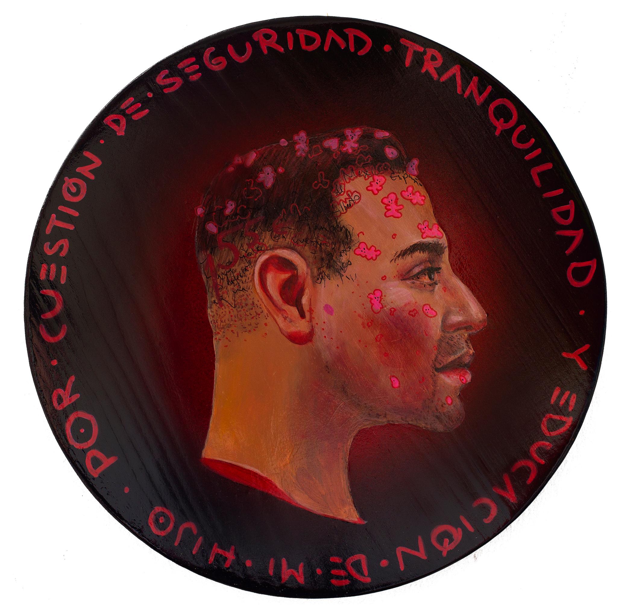 Black and red background. Latin Male Side Profile Portrait Currency #187 - Mixed Media Art by Natasha Lelenco