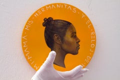 Colombian Side Profile Female Hyperrealist Portrait. Yellow "Currency #176"