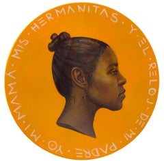 Colombian Side Profile Female Hyperrealist Portrait. Yellow "Currency #176"