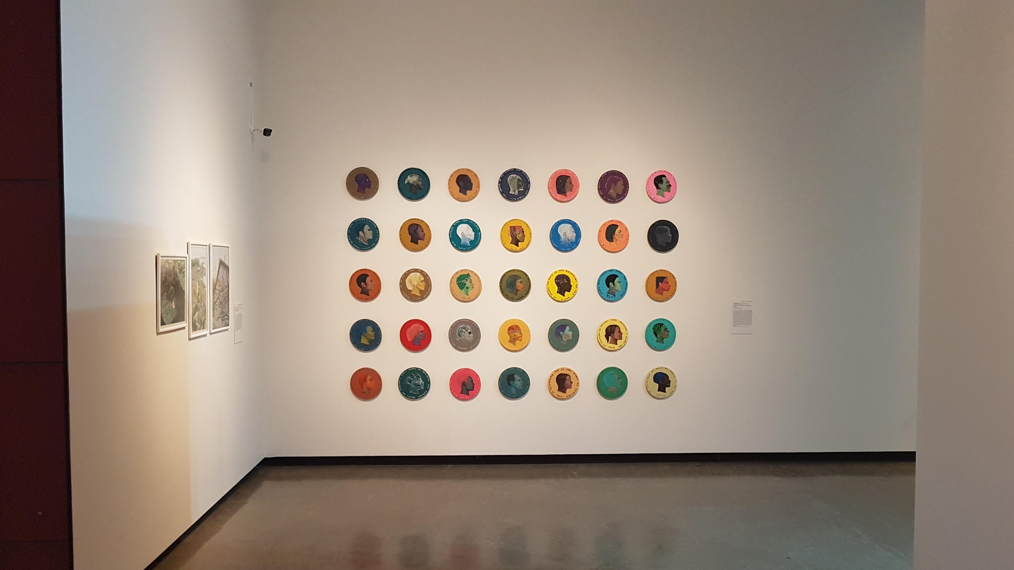 Colorful Abstract Naive Profile Female Portrait On Wooden Coin. 