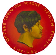 Colorful Hyperfigurative Portrait on Wooden Coin. Latino. German "Currency #217"